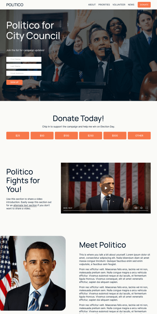 Screen shot of the Politico template home page.