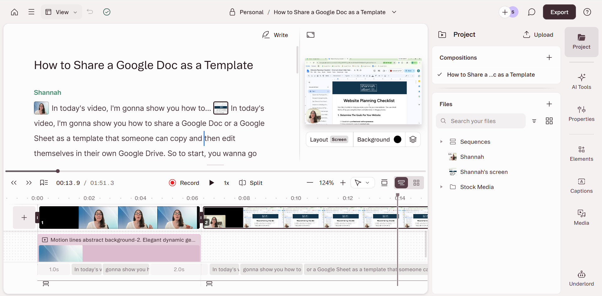 Screenshot of the Descript video editor
