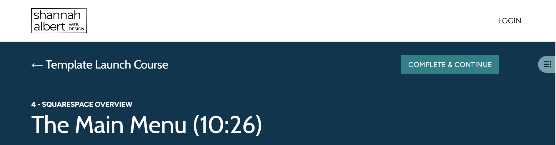Screenshot of Squarespace Courses lesson header with spacing and course title changes with gray-border