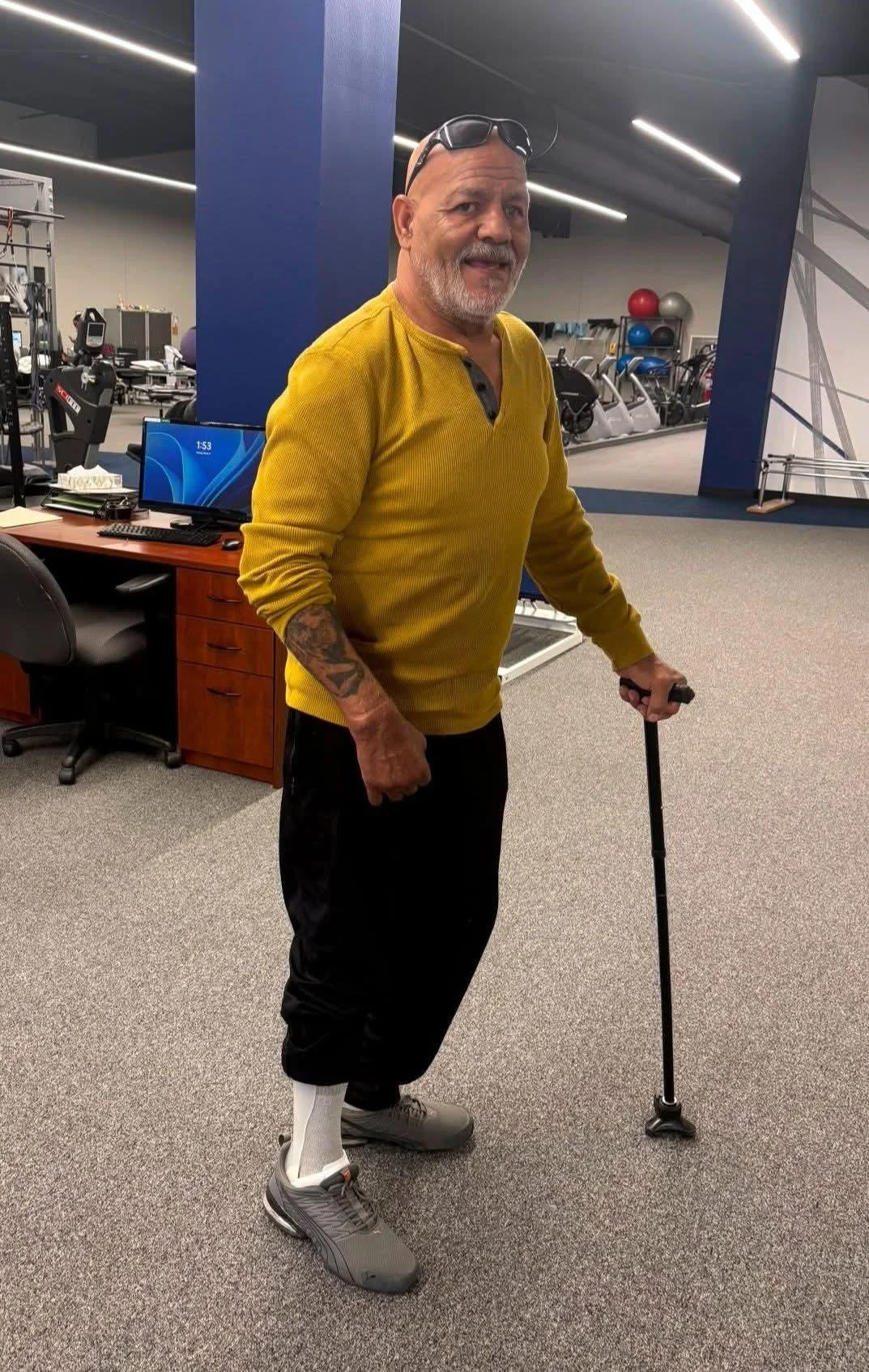 This is Juan. We got him this custom KAFO so he can walk safely using his cane!