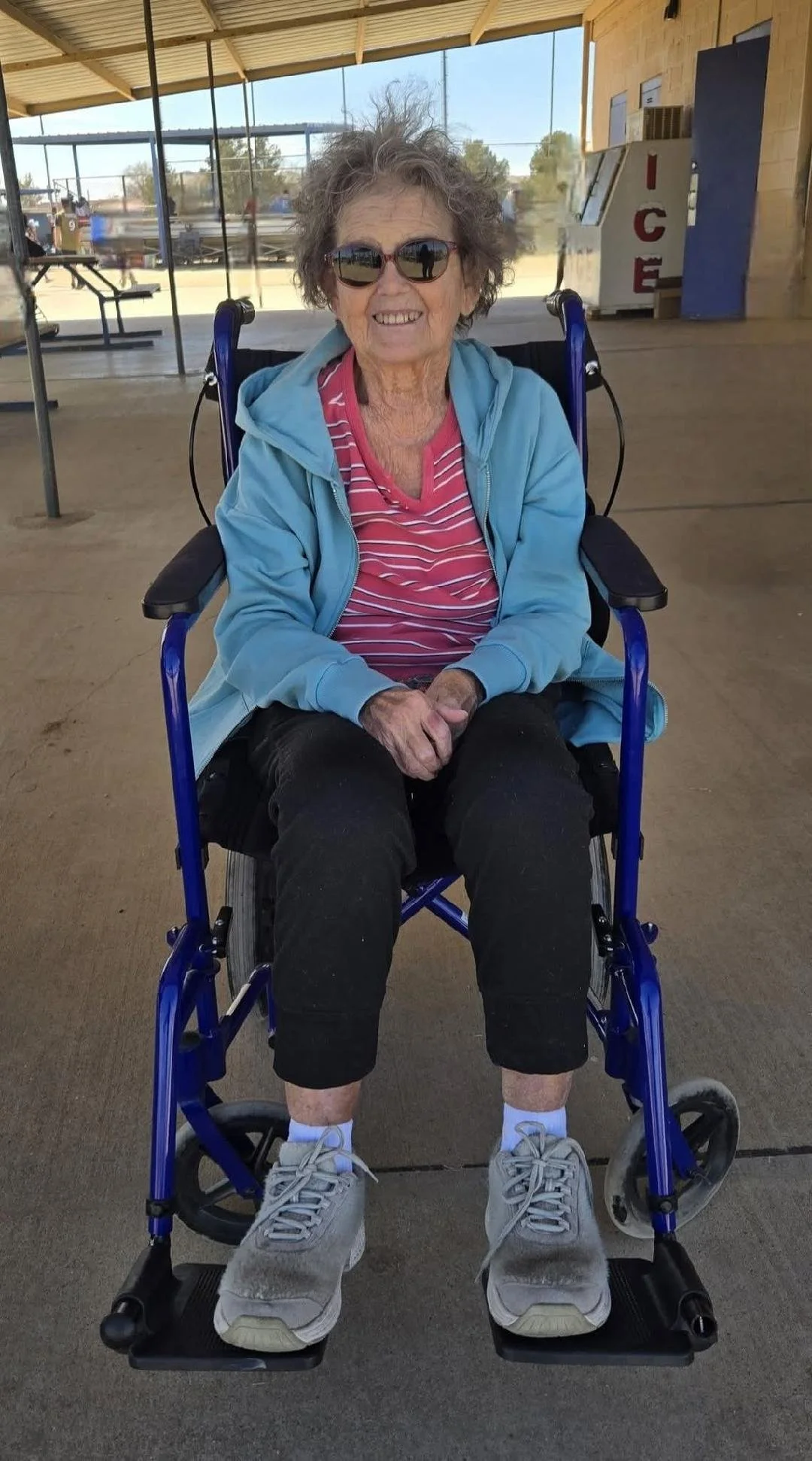 Judy got a transport wheelchair so she can go places safely, like her grandson's baseball games!