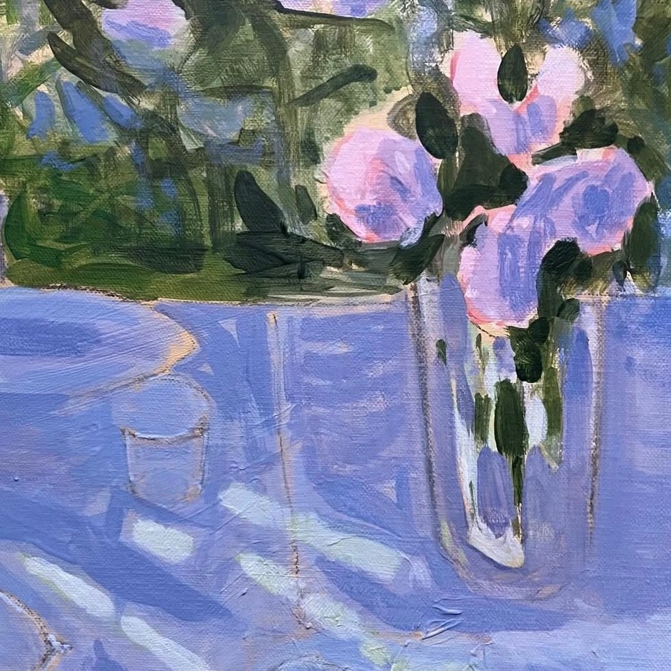 D&eacute;tail d&rsquo;une nouvelle &oelig;uvre de @laure_gisbert &laquo;&nbsp;Sous la tonnelle&nbsp;&raquo;. Sur toile, 60x40cm &agrave; d&eacute;couvrir bient&ocirc;t &agrave; la Maison Galerie de Gerberoy 
#gerberoy #baudelairegallery #femmesartist