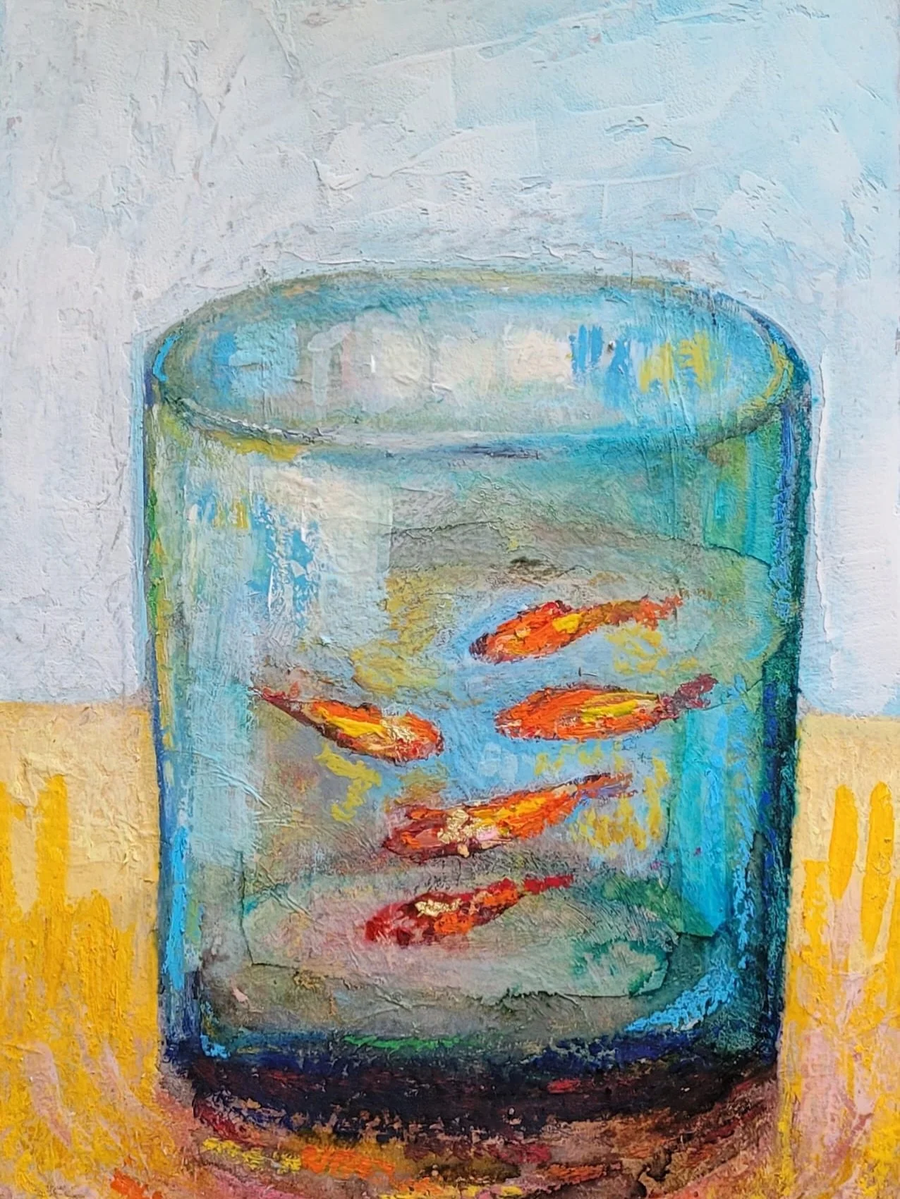 Les petits poissons, format 42 x 27 cm, techniques mixtes, clin d&rsquo;&oelig;il d&rsquo;amour &agrave; Henri Matisse par mon amie artiste 💛 Dominique Dubois. @dominique_d.b Rendez-vous au printemps &agrave; la Baudelaire Gallery &agrave; Gerberoy 