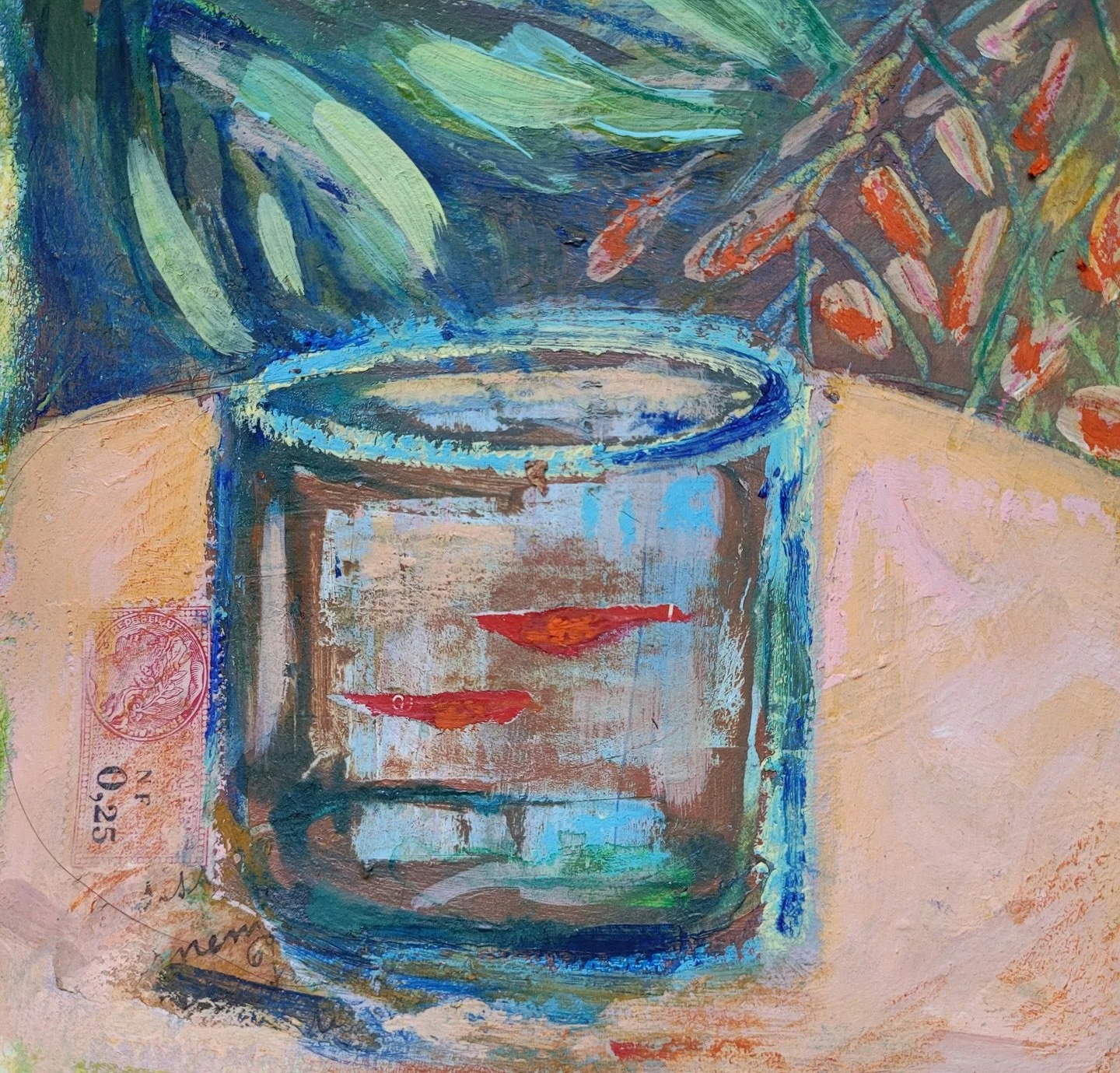 Les petits poissons, petit format sur bois, techniques mixtes, clin d&rsquo;&oelig;il d&rsquo;amour &agrave; Henri Matisse par mon amie artiste 💛 Dominique Dubois. @dominique_d.b Rendez-vous au printemps &agrave; la Baudelaire Gallery &agrave; Gerbe