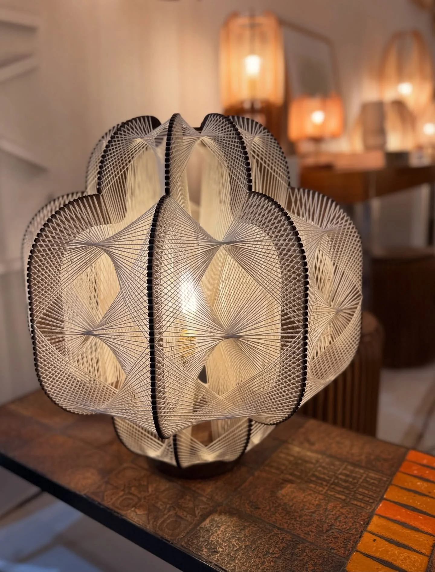 Rendez-vous au printemps pour d&eacute;couvrir &agrave; la Maison Galerie de Gerberoy cette lampe spectaculaire de @lafablight cr&eacute;ateurs de luminaires labellis&eacute;s Artisan d&rsquo;Art ✨✨✨ Bois teinte noyer fonc&eacute; et fils de coton tr