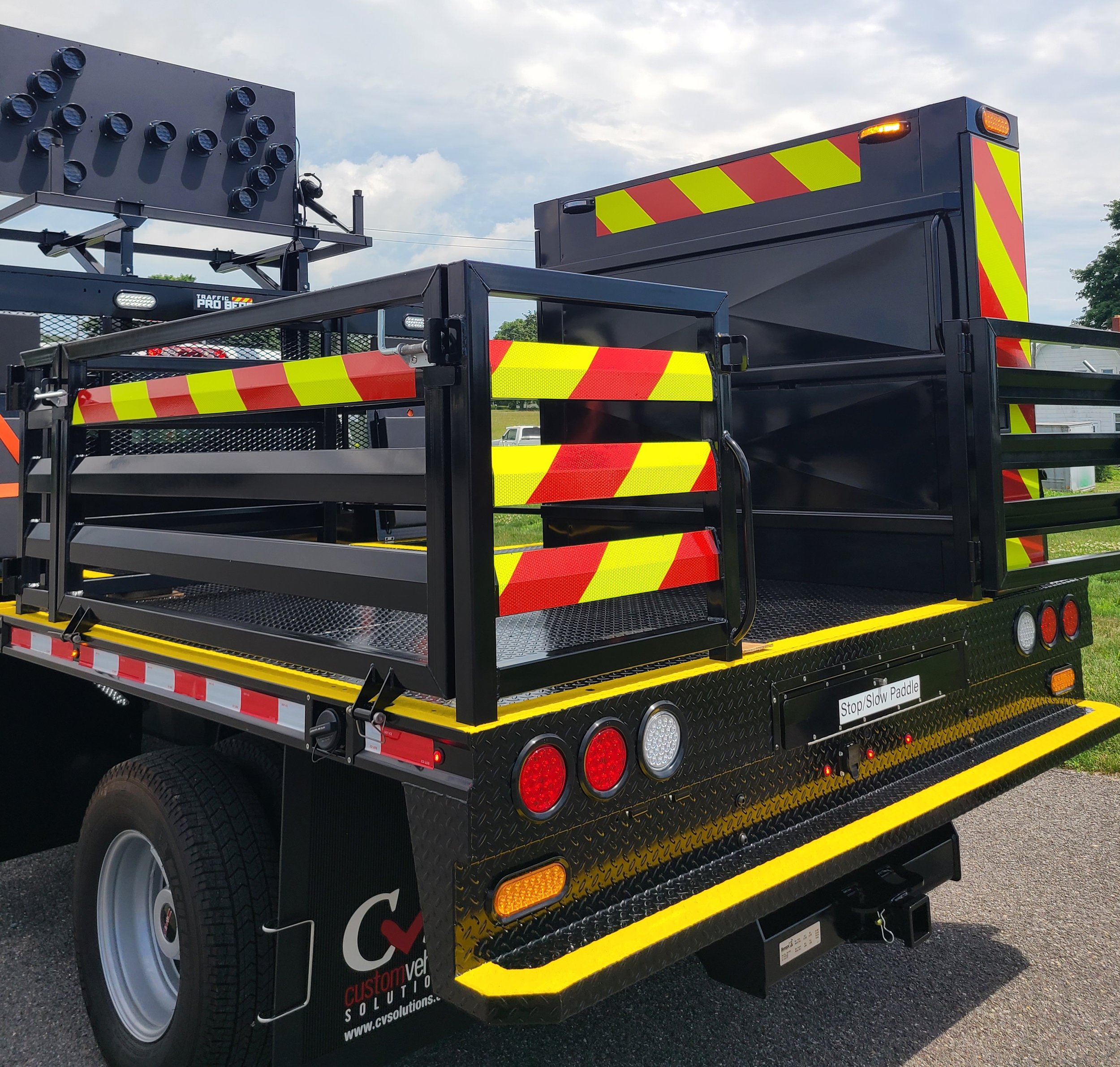 Cone Truck for traffic control managment and temporary traffic control cone laying operations Traffic Pro Bed worker safety.jpg