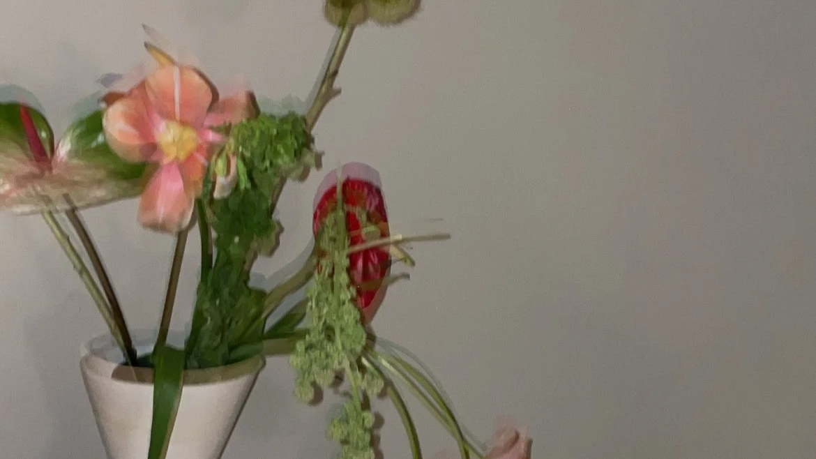Soft-focus floral image with a dark, moody atmosphere, used as a background visual.
