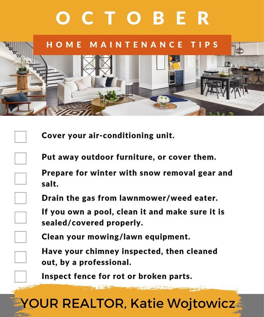 I know @evan_wojtowicz is thrilled for another home maintenance checklist! 🤣🤣

For real though, these are some good reminders! Happy adulting! 

#homemaintenance #homeowners #homesweethome #gutterguards #falltips #september #houseprep #kwojohomes #