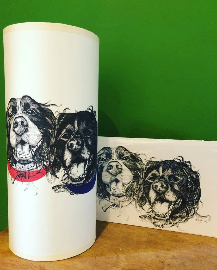 Harvey and Louie bespoke digital printed lantern and ink portrait 