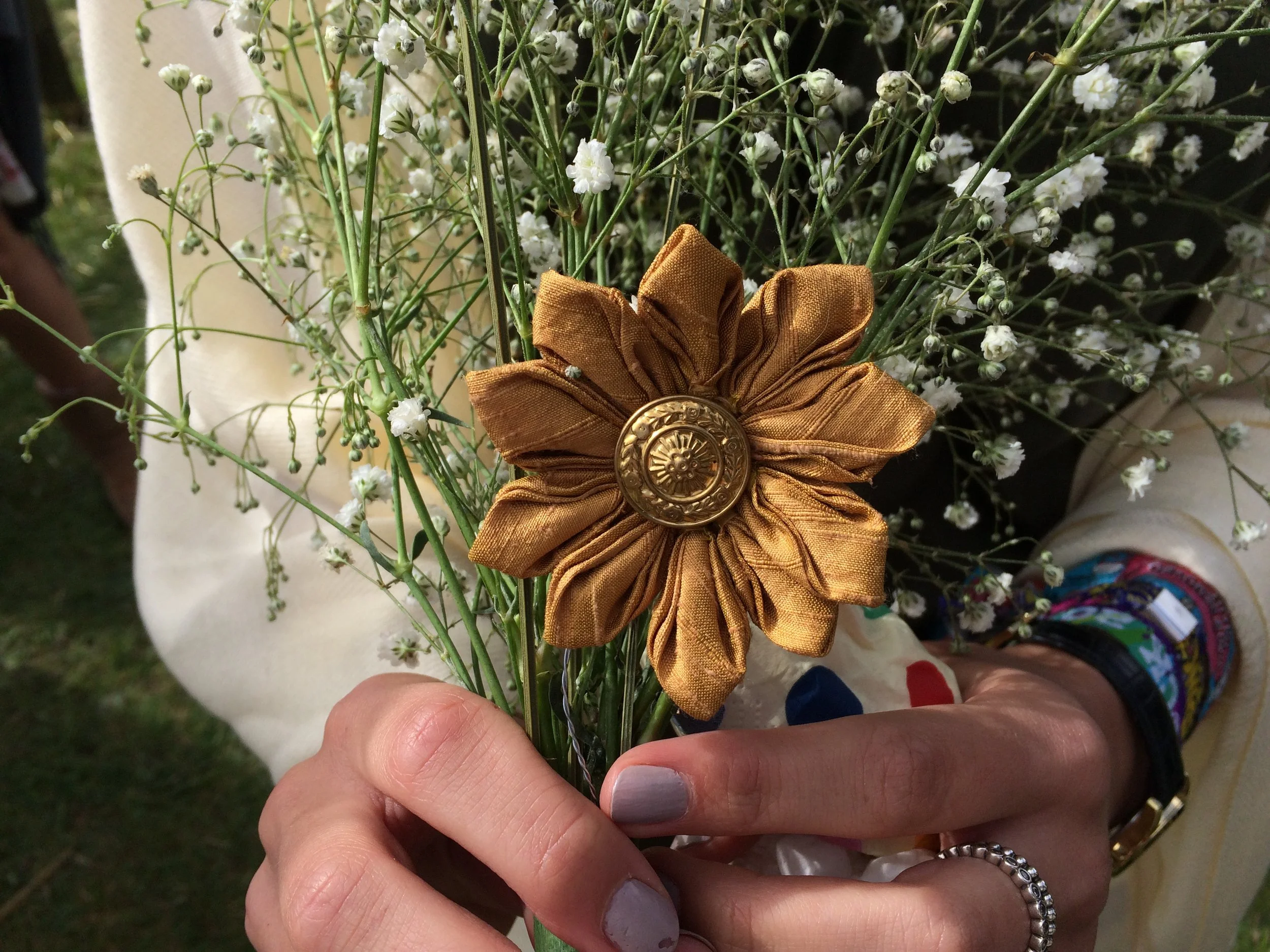 Gold silk origami fabric bouquette flower 