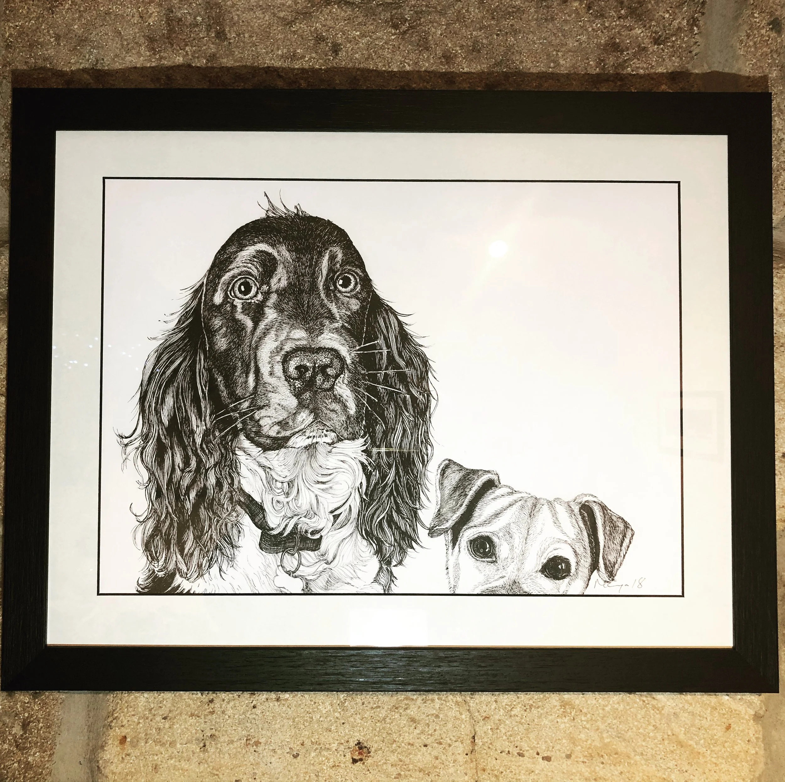 Boz and Tilly Pet Portrait, Ink on cartridge