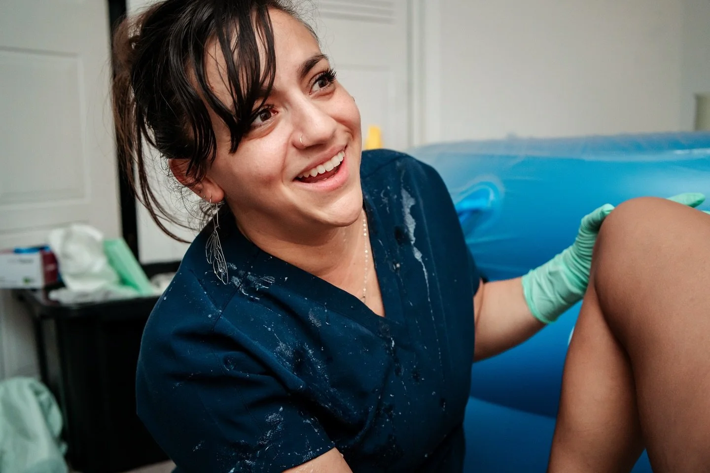 Life of a midwife: sometimes a bulging bag of waters explodes all over you! 😂🎉 @mosaicmidwiferysa