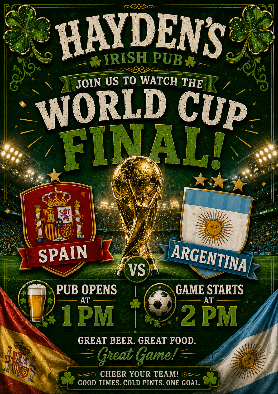 World Cup Final Match Sunday Pub Opens 1:00pm