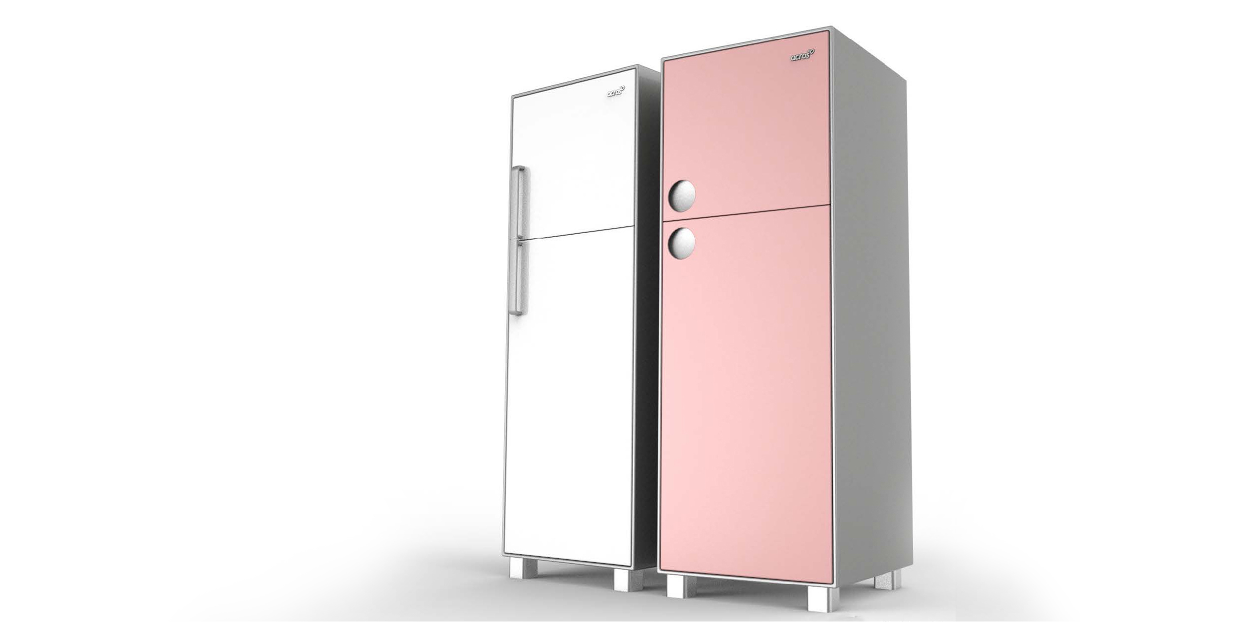 Acros refrigerator CMF concept by Whirlpool showing color differentiation, lifestyle positioning, and accessible appliance design.