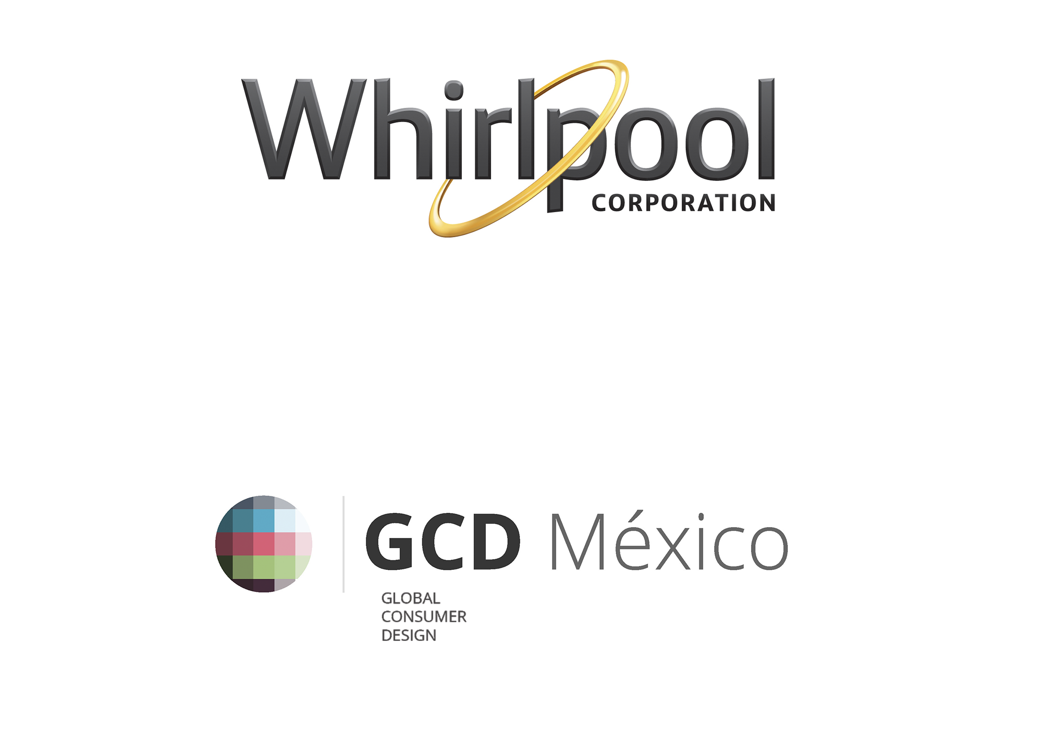 Logos of Whirlpool Corporation, GCD México, and the Global Consumer Design event.
