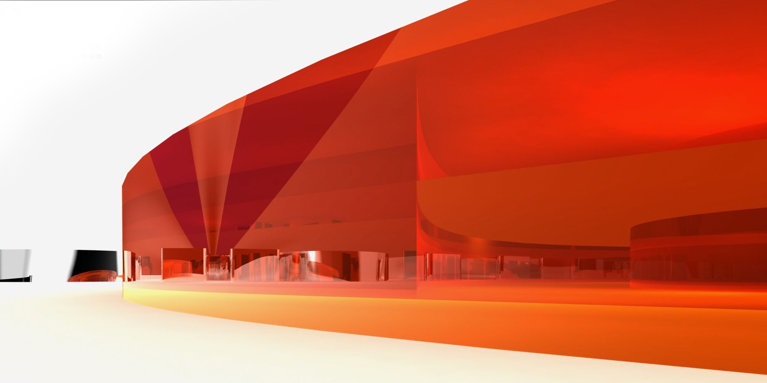 Tutondo brand graphic exploration visualizing sound movement through space with circular forms, red-orange gradients, and immersive audio-inspired composition.
