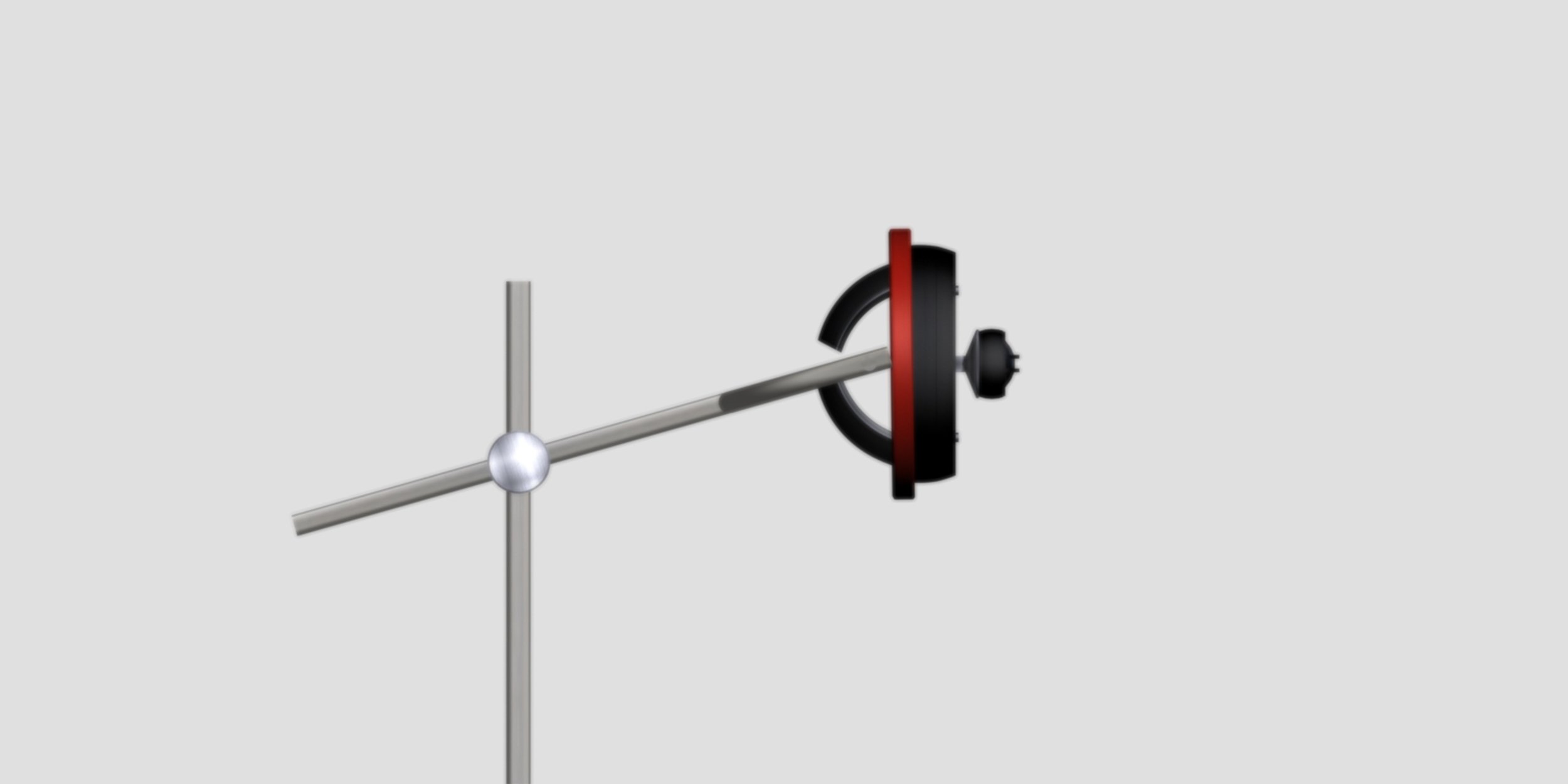 Product mechanism study showing a rod, spherical joint, and red-black component, exploring adjustability, precision, and technical product interaction.