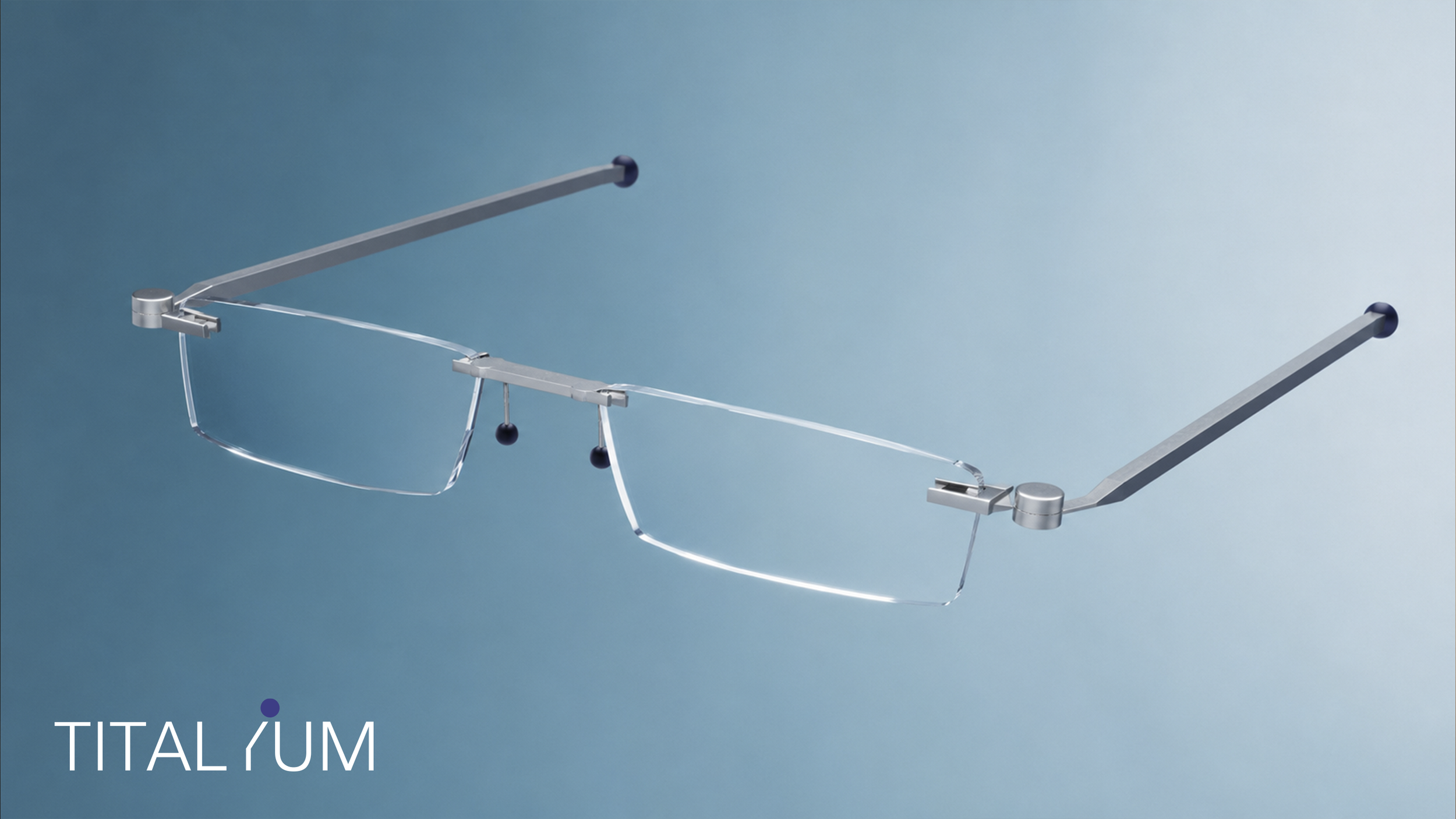 Titanium by Kingsight rimless eyewear design showing a lightweight metallic frame, transparent lenses, and minimal product construction.