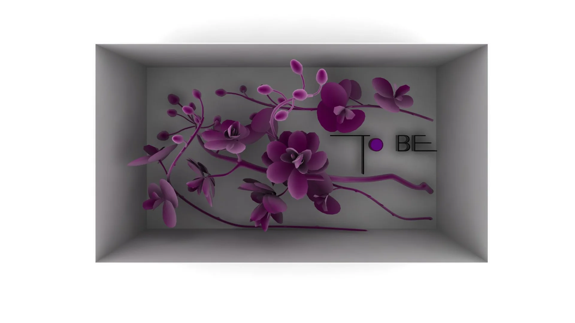 To BE fashion visual packaging design concept showing a purple orchid composition and brand lettering, connecting femininity, nature, and fashion storytelling.