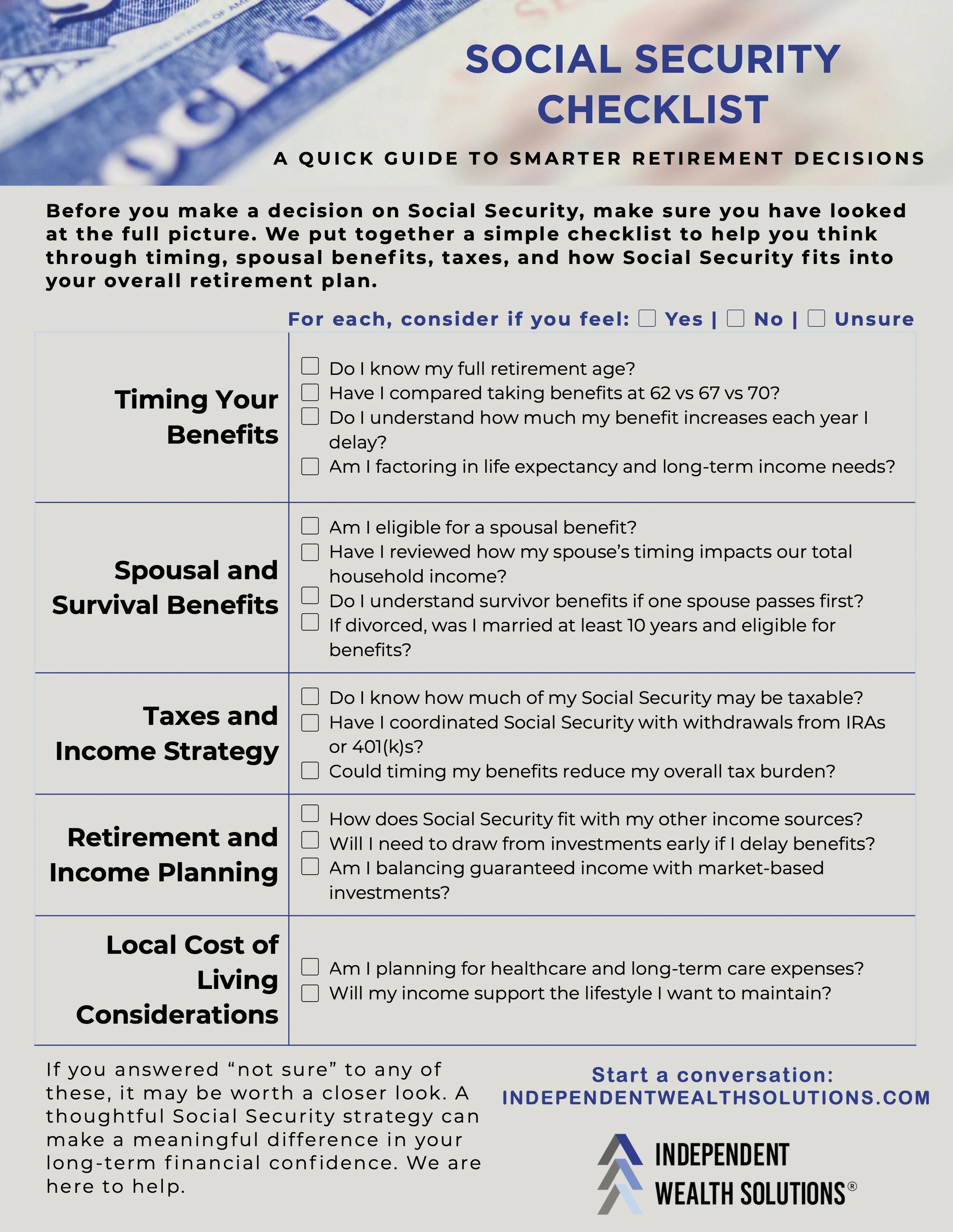 Social Security Checklist from IWS