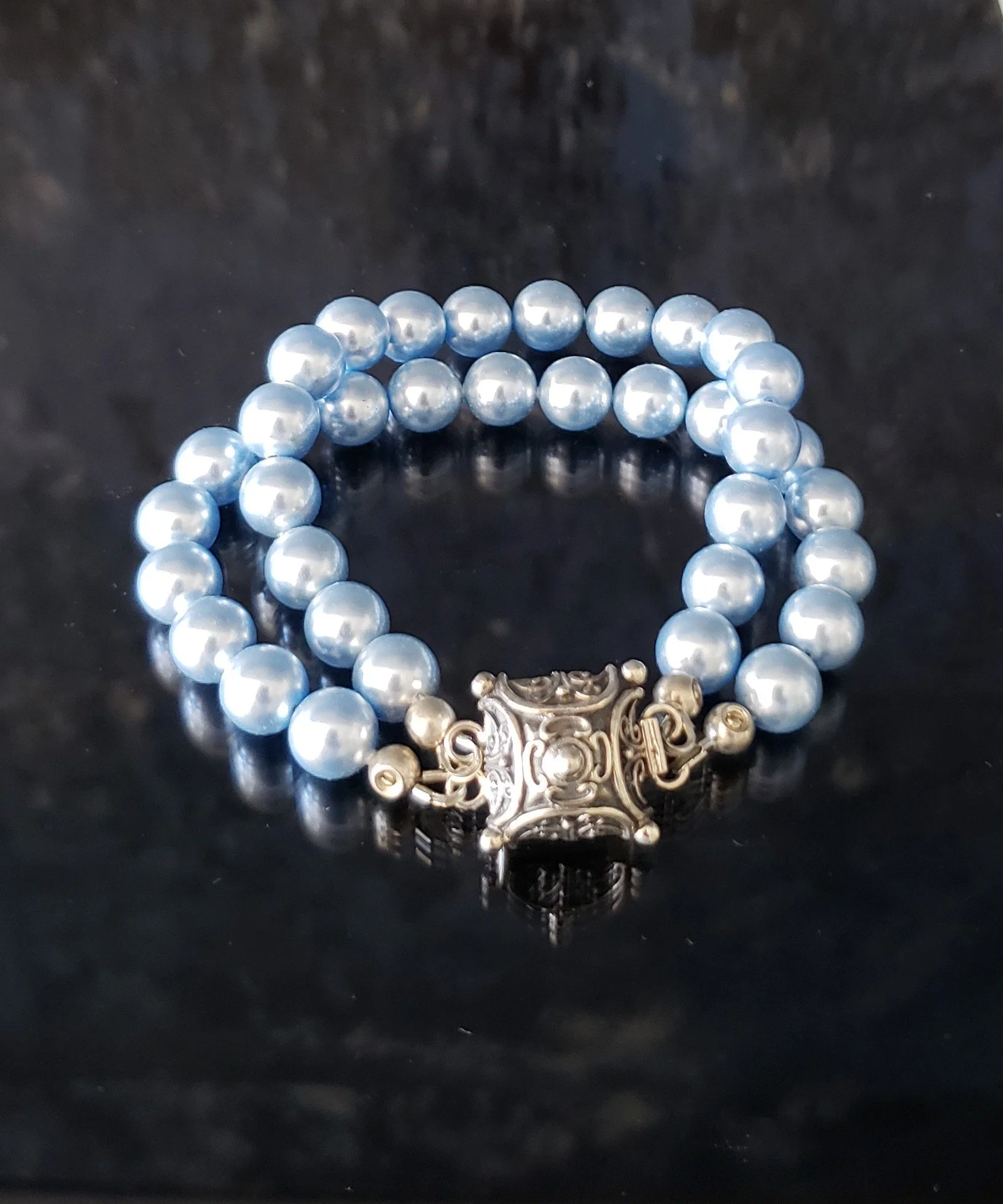 Elegant Swarovski® Crystal Pearls Light Blue Bracelet