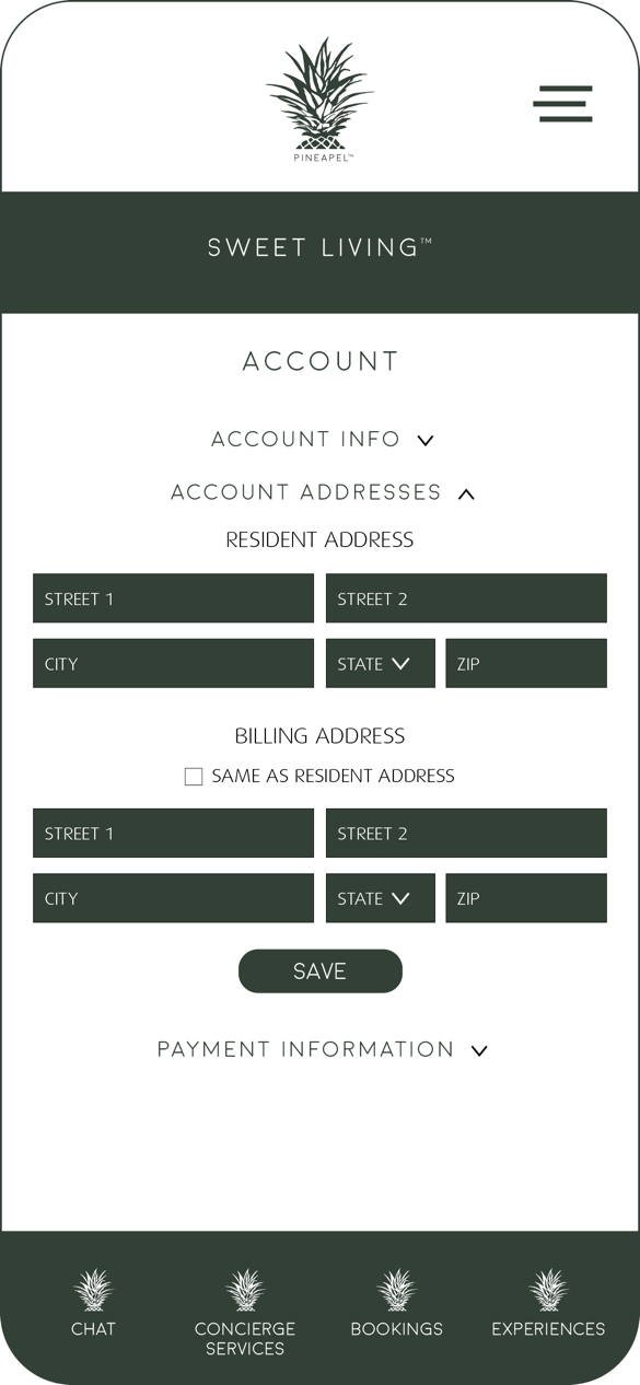 One of several collapsable account data screens.