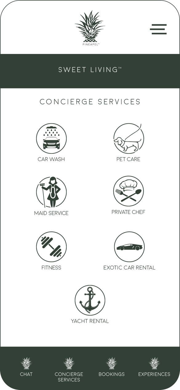Concierge service icons screen.