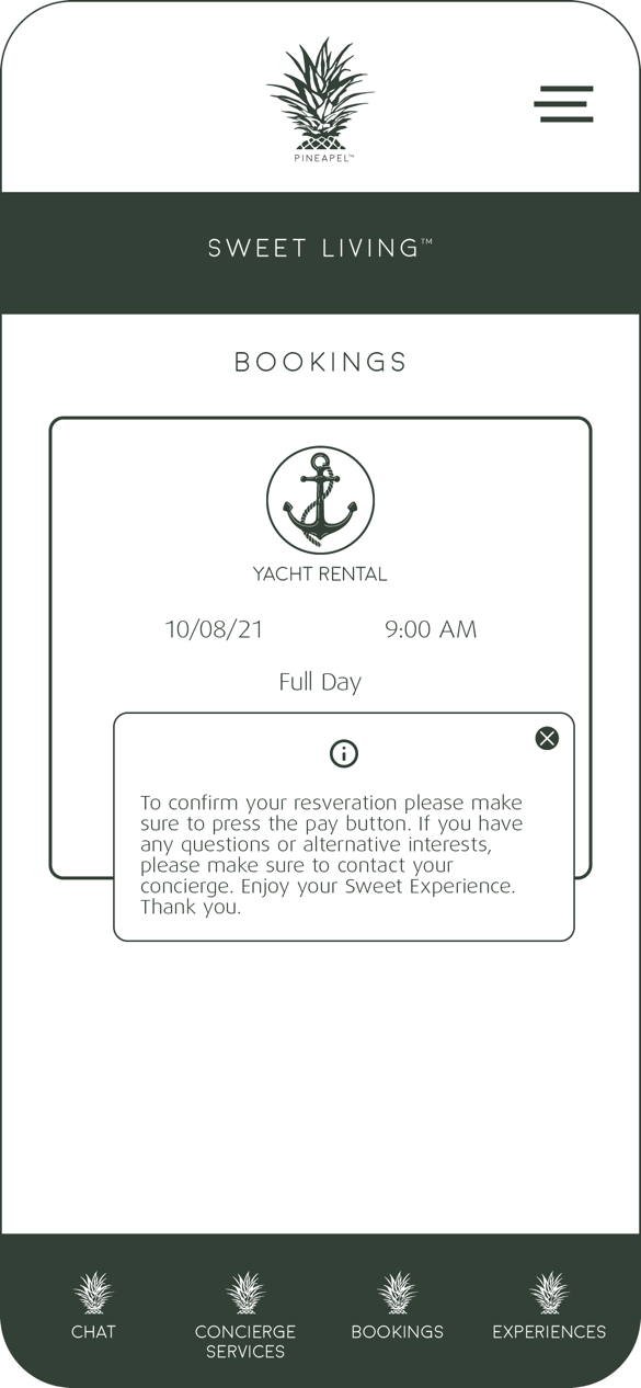 Booking confirmation screen with info popup.