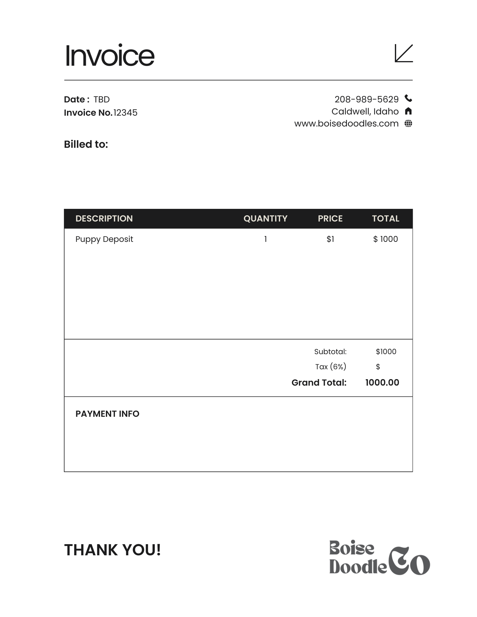 Payment Link for Puppy deposits when buyers want to pay by credit card or use Klarna or Afterpay