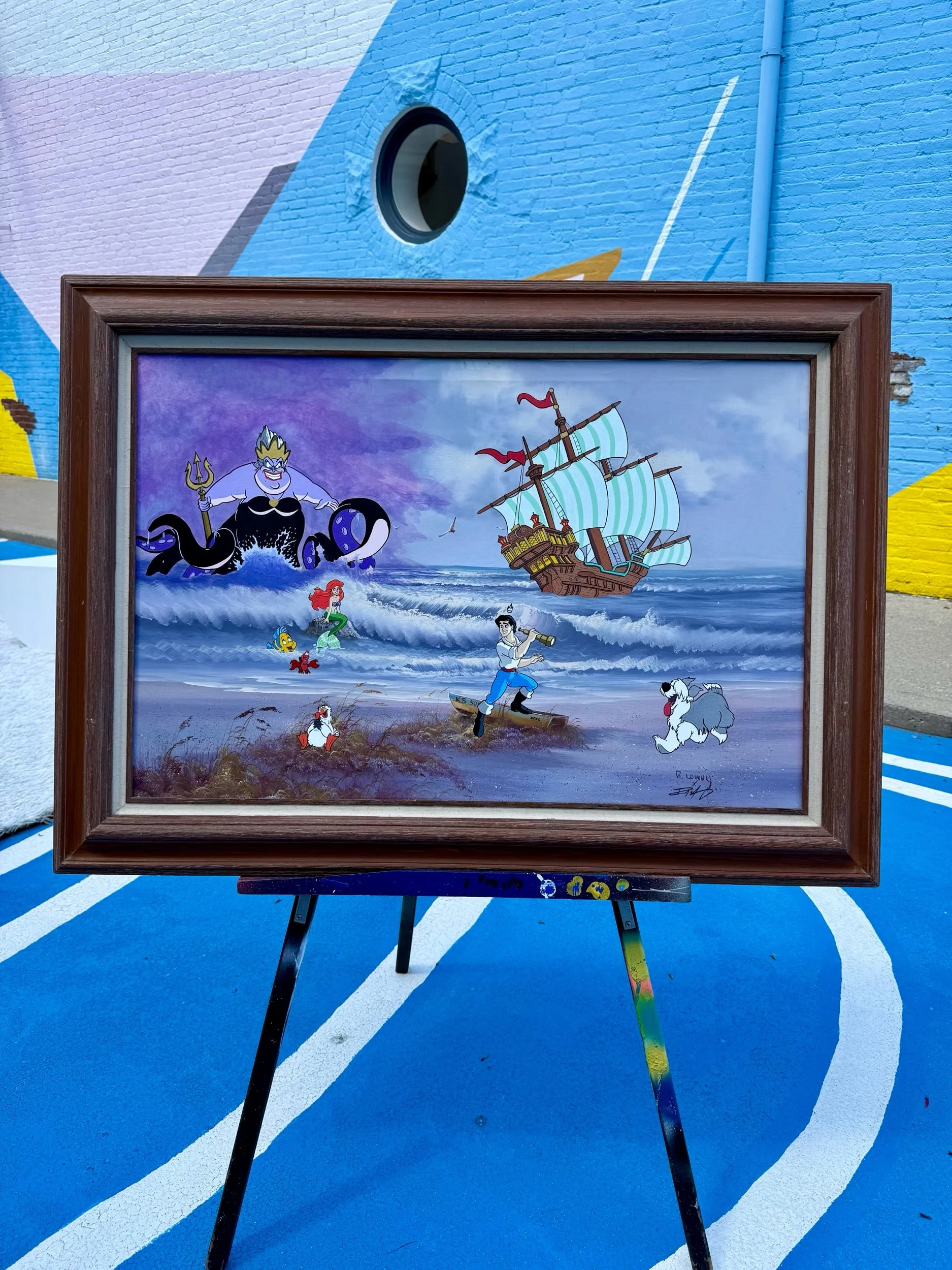 Framed Thrifted Little Mermaid Painting 44”x32”
