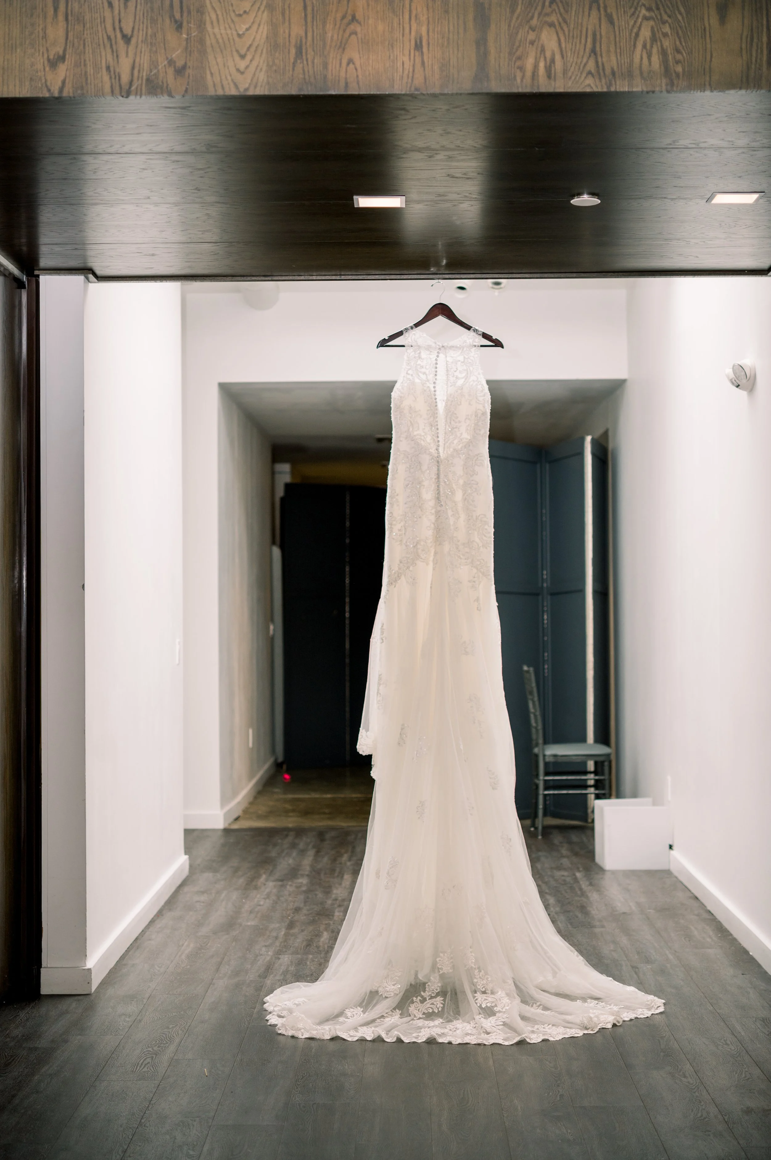 wedding dress modern loft venue