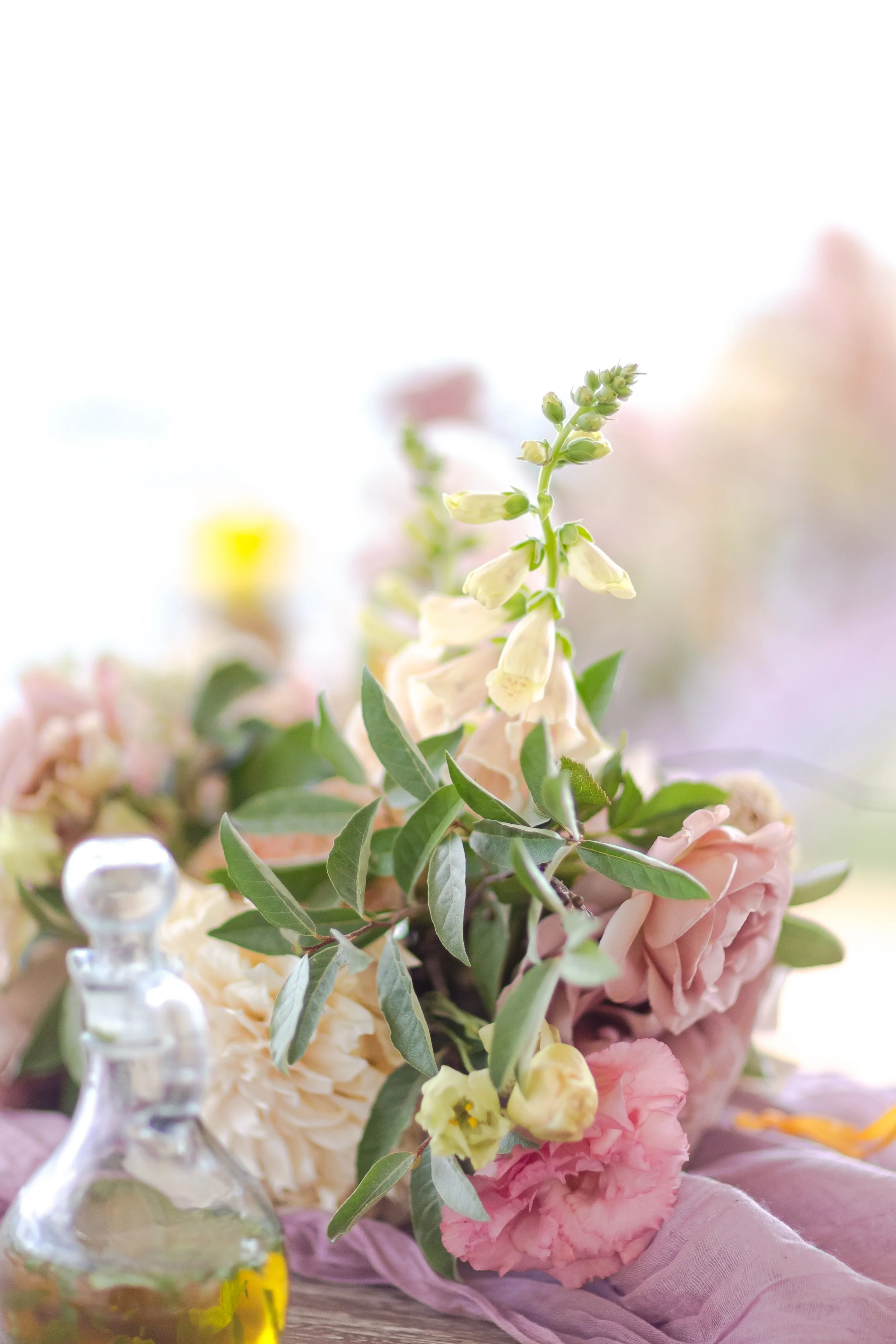 Close-up of garden flowers used in a baby shower arrangement