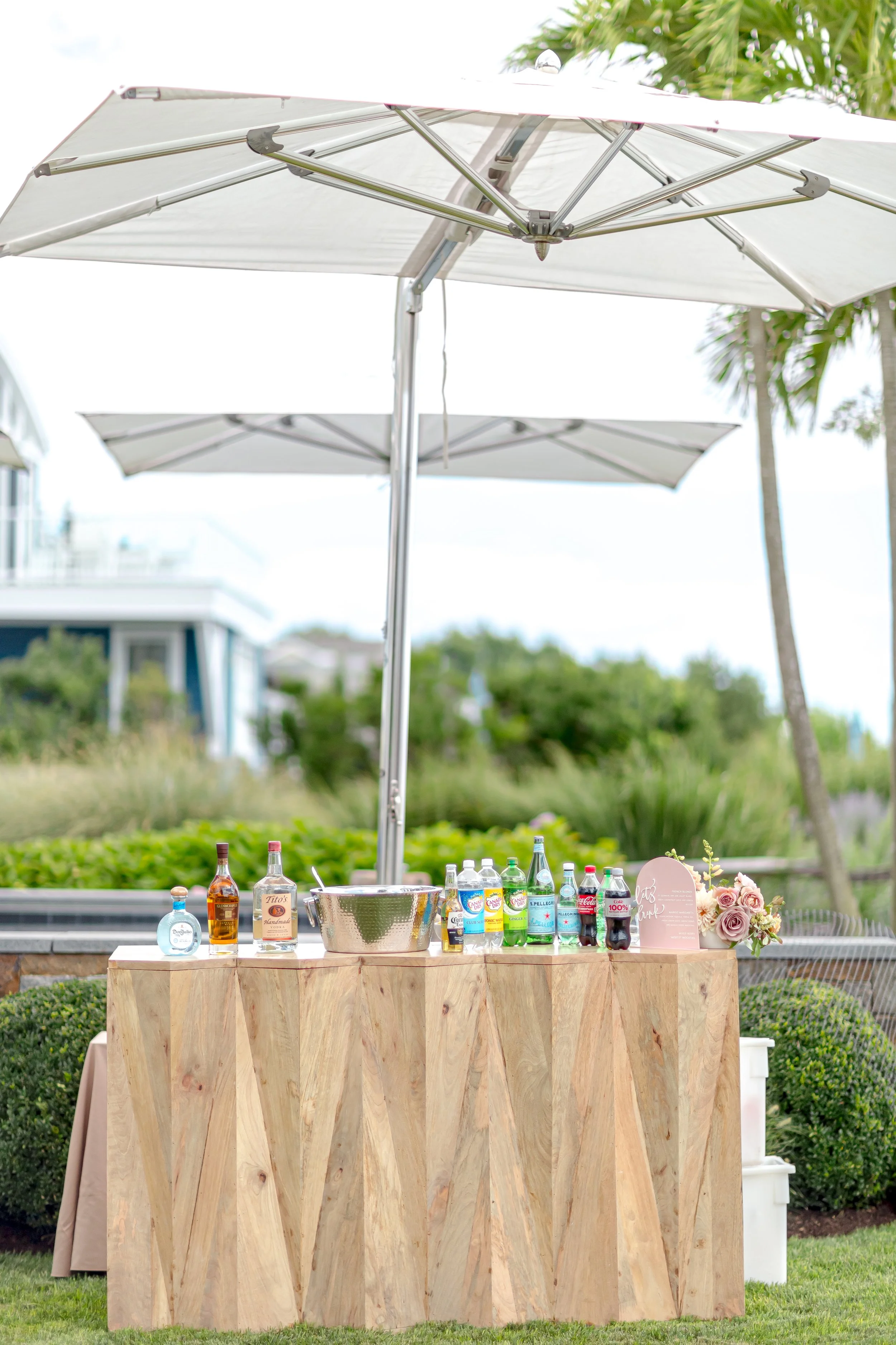 Styled cocktail bar at a luxury baby shower