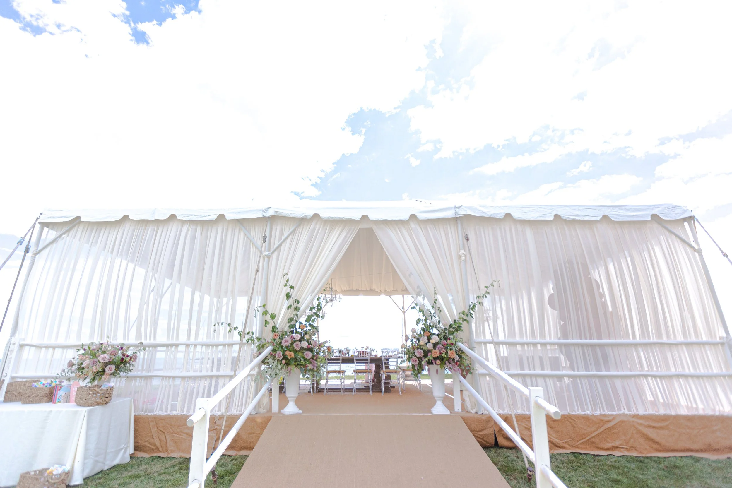 Tented baby shower at a private Fairfield County estate overlooking the water