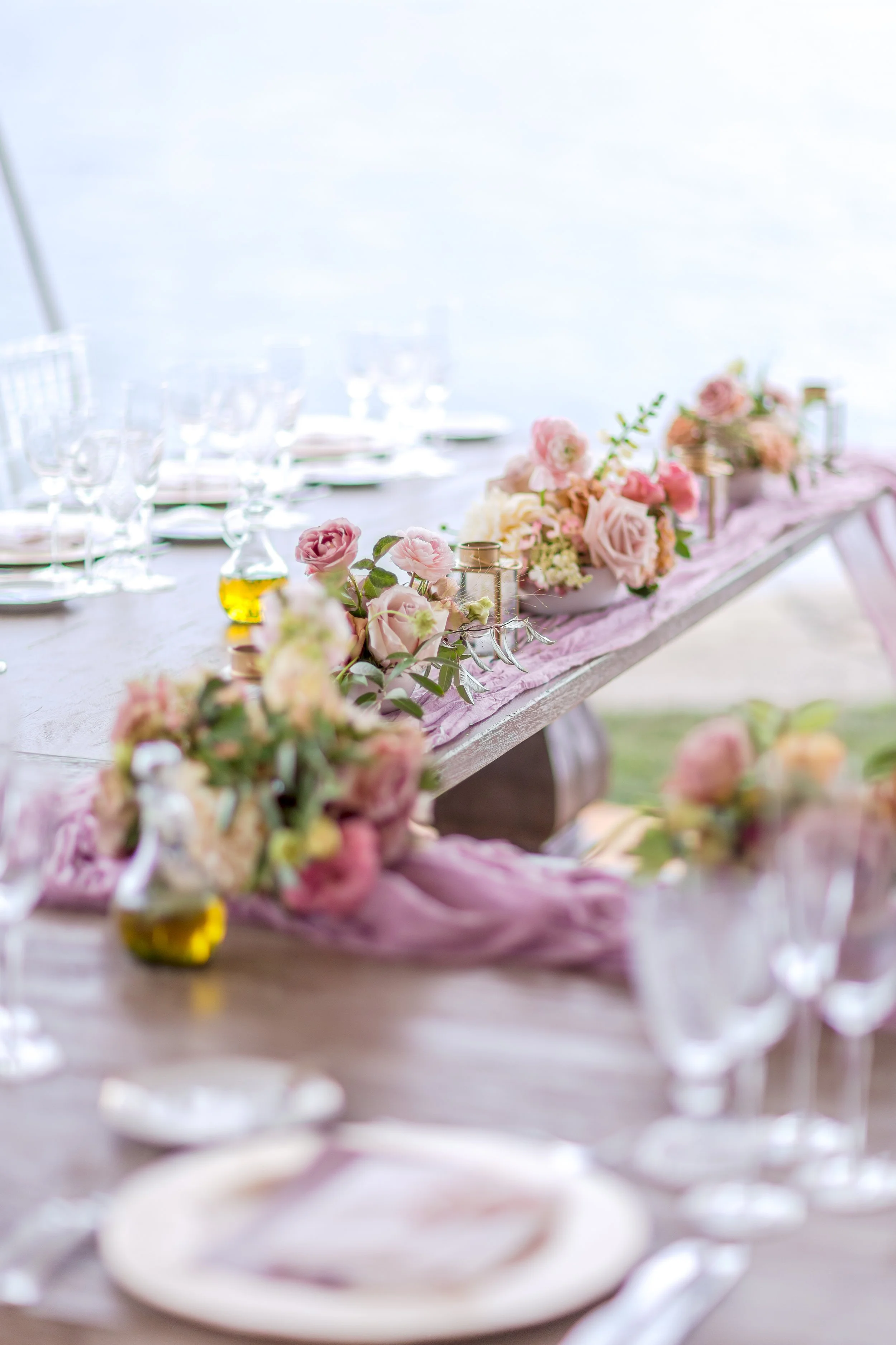 U-shaped table layout for a baby shower at a private estate