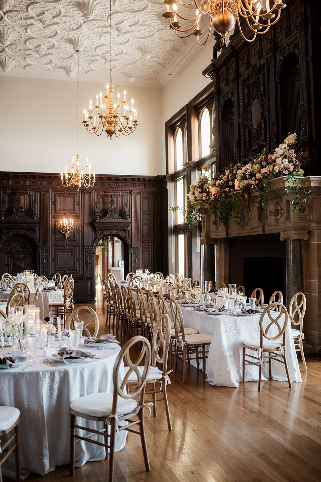 Architectural wedding florals designed to complement historic interiors.