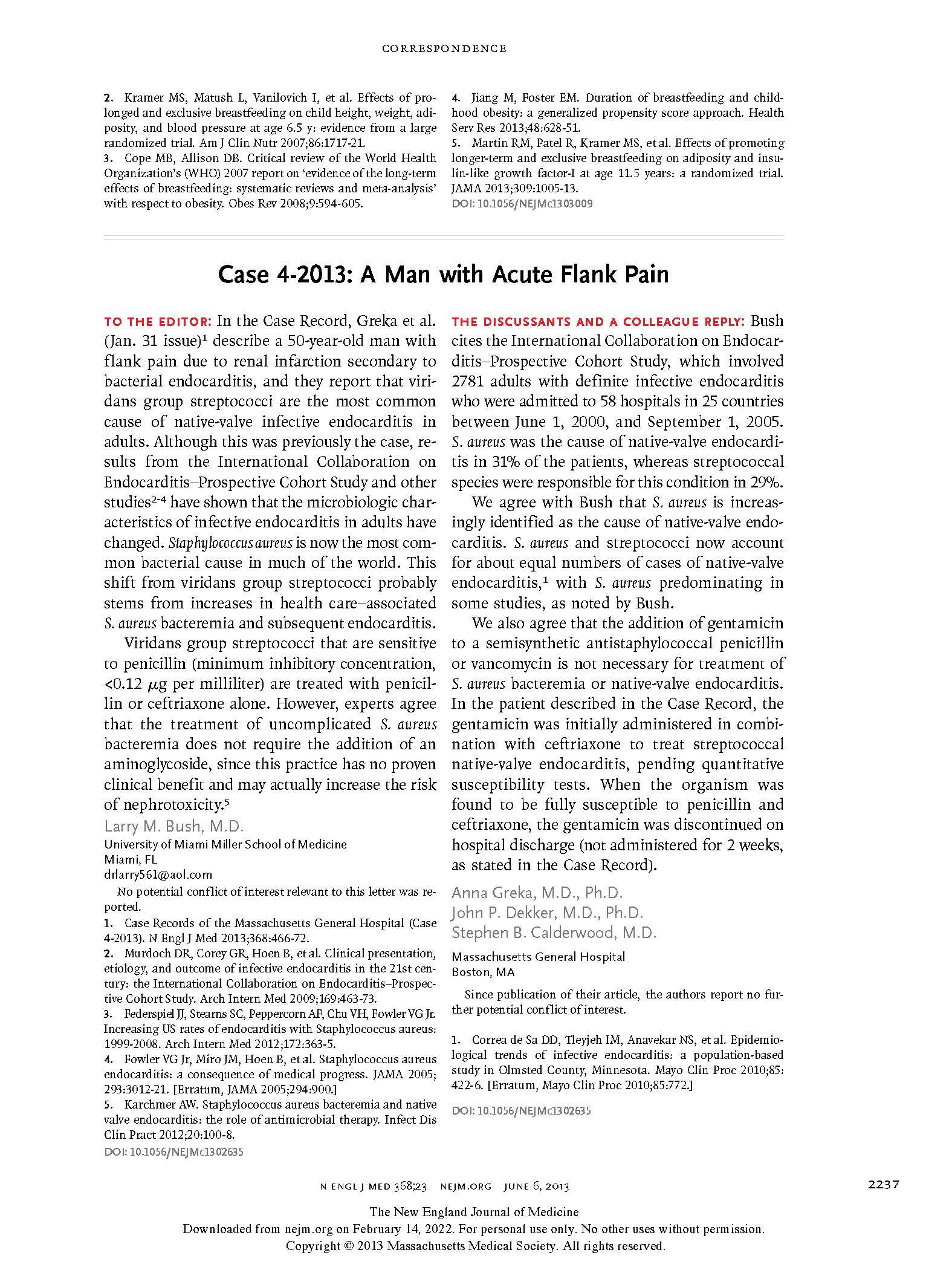 Case 4-2013 — A 50-Year-Old Man with Acute Flank Pain