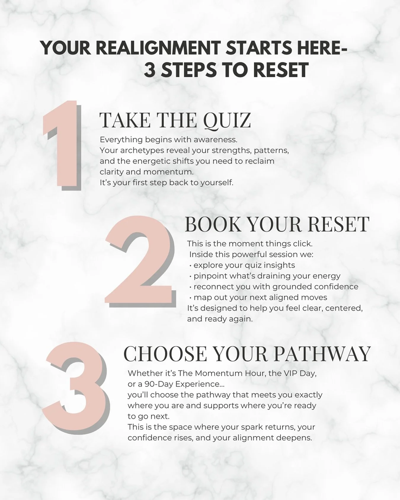 ✨ Your Realignment Starts Here&mdash; 3 Steps to Reset

If you&rsquo;ve been feeling off your game, disconnected from your spark, or unsure how to get back into alignment&hellip; here&rsquo;s your pathway back.
Simple. Grounded. Powerful.

✨ Step 1: 