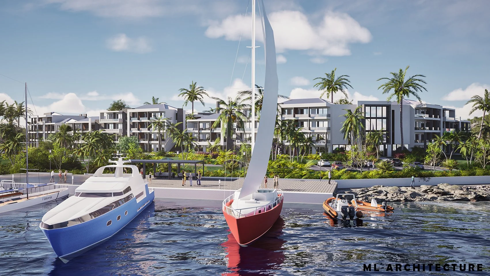 Dock, Pedestrian Walkway, Resort Buildings