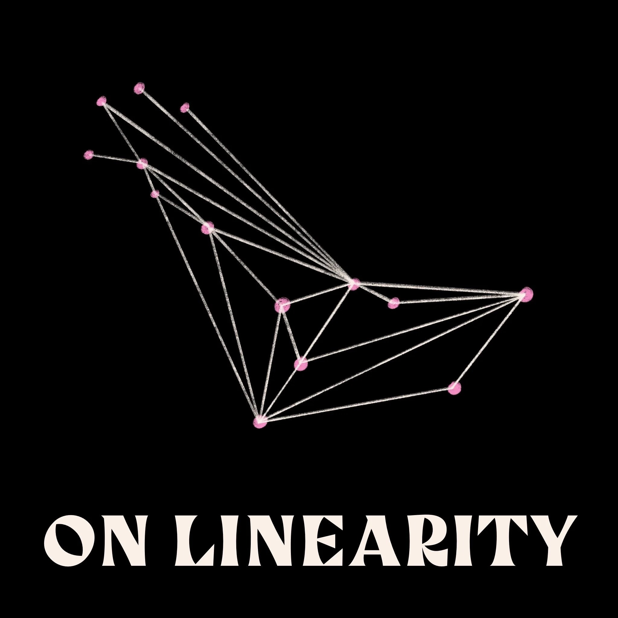 Image of intersecting lines on a black background. Text reads: On Linearity.