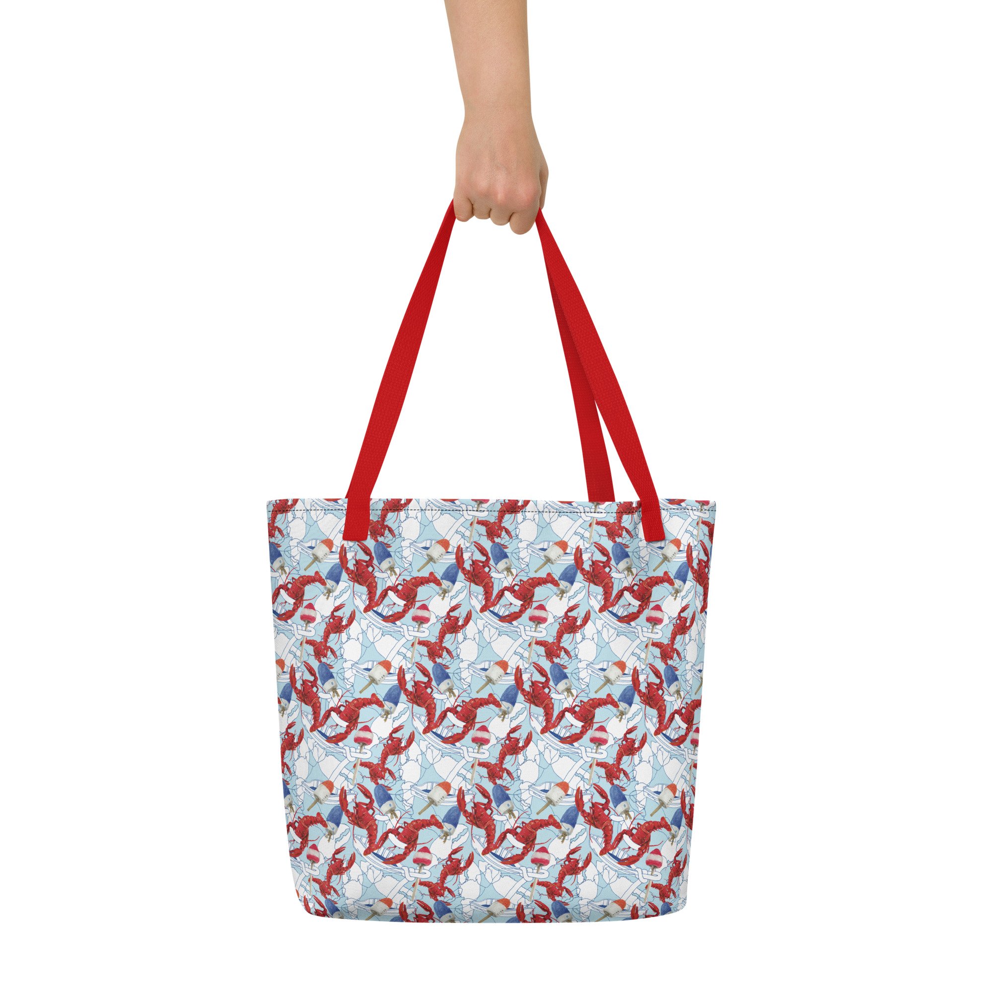 Lobster print large tote bag in red white and blue
