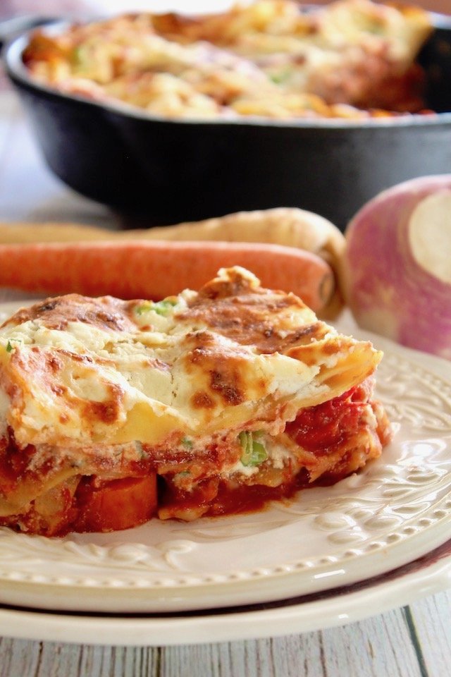 Roasted carrot &amp; parsnip lasagna