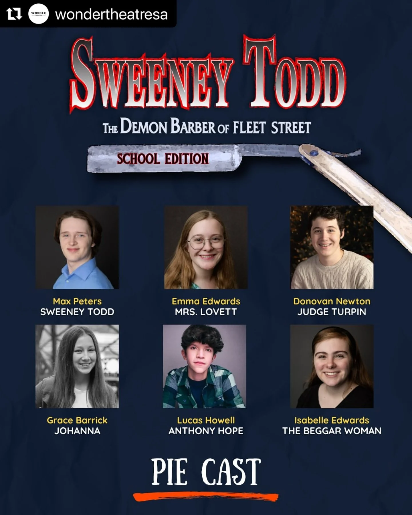 Check out @maxqpeters starring as Sweeney Todd in @wondertheatresa teen production this weekend, October 3-5
&ldquo;Attend the tale!&rdquo;