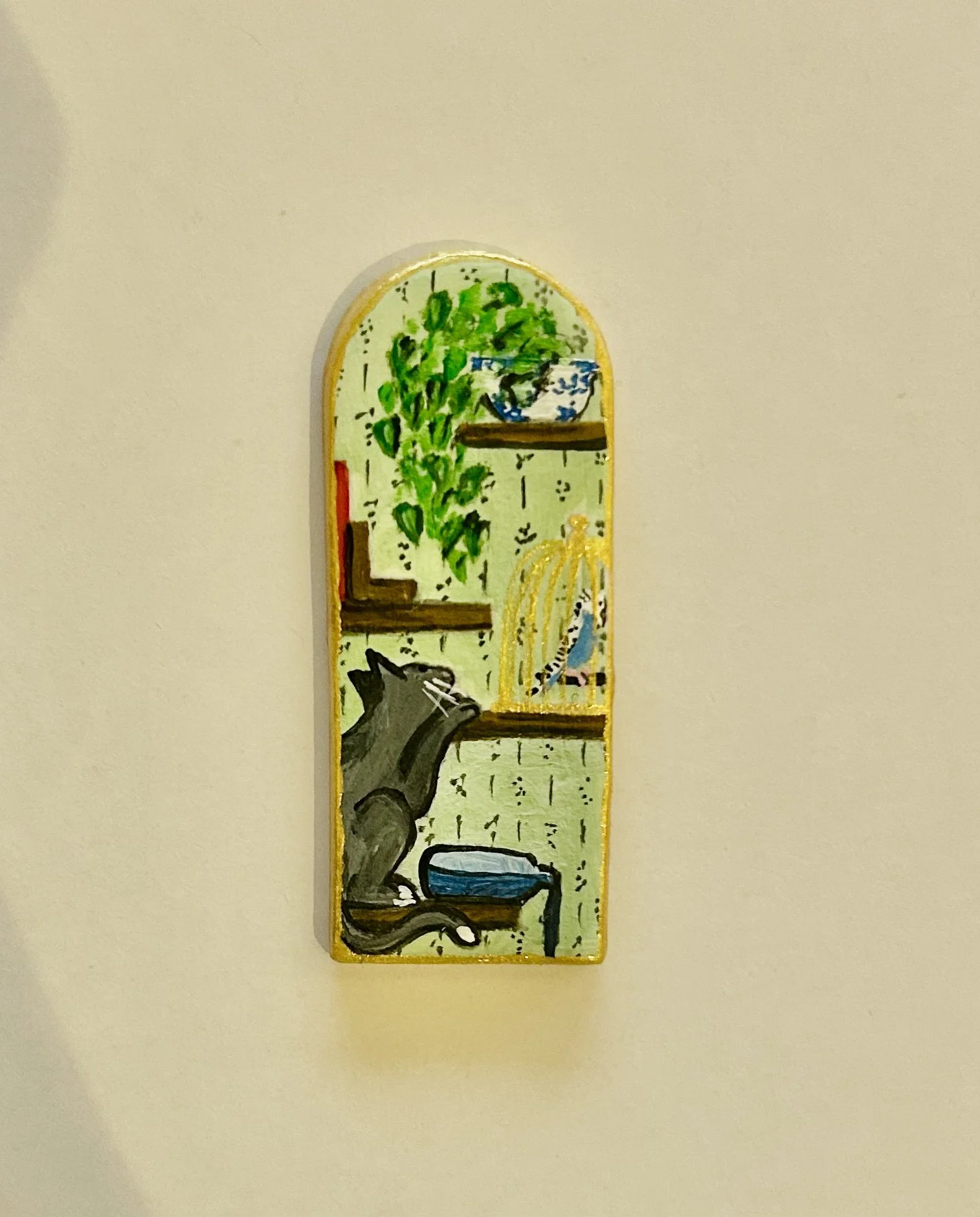 Cat and Budgie bookcase pendant