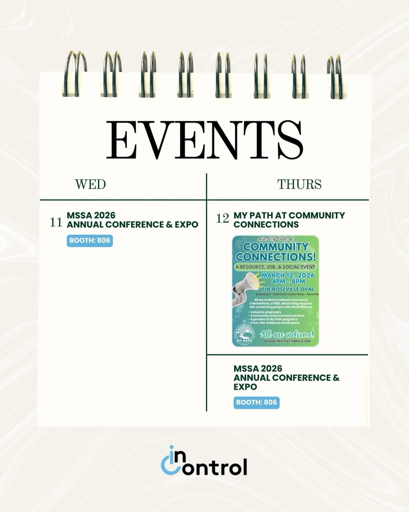 We&rsquo;re showing up in a big way this March, and we&rsquo;d love to see you there.

📍 MSSA 2026 Annual Conference &amp; Expo
🗓 March 11&ndash;12
🎪 Booth #806

Stop by and connect with the InControl team. Let&rsquo;s talk about building stronger