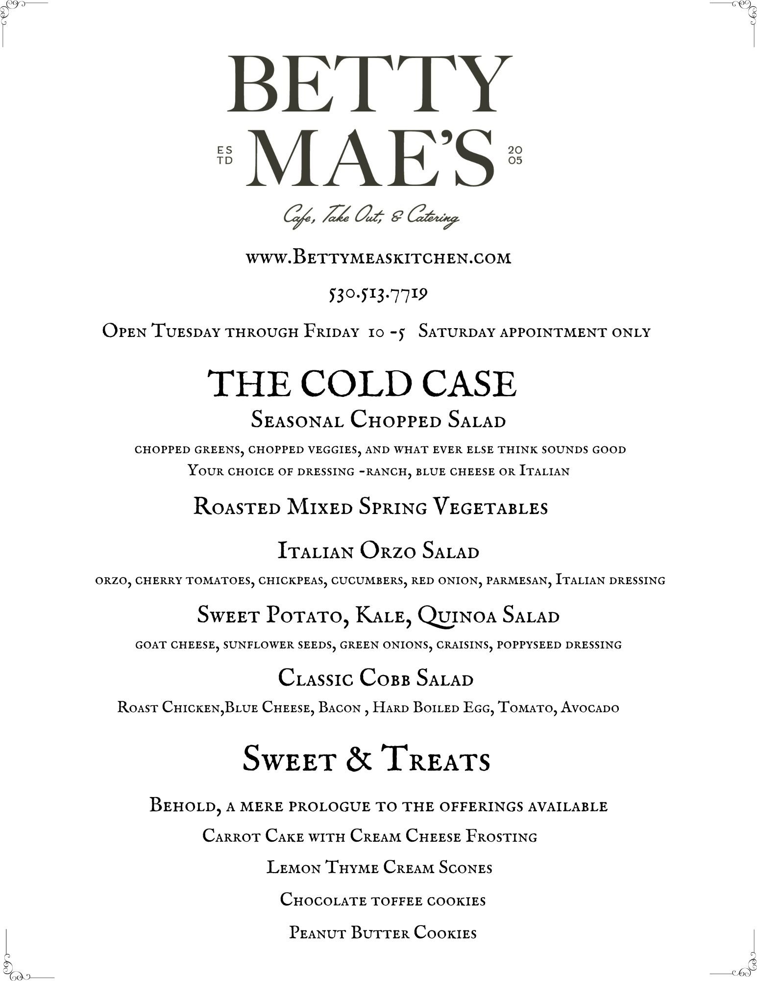 Menu — Betty Mae's Kitchen