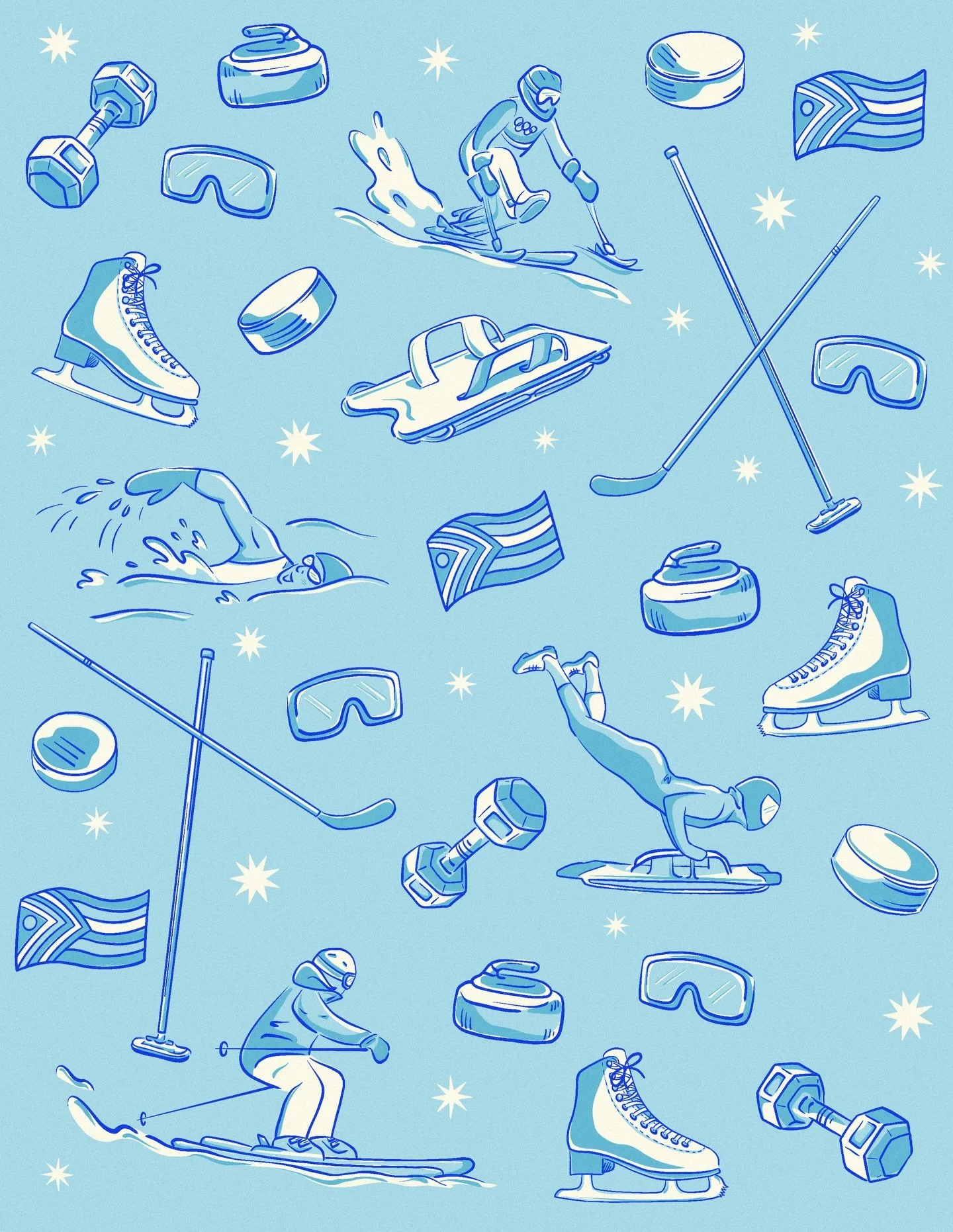 Now that it&rsquo;s out in the world, I can finally share the pattern I made for the inside cover of @snatchmagazine Issue 2: Winter Games! Illustrating this while watching the Winter Olympics was so fun, and such an incredible way to celebrate women