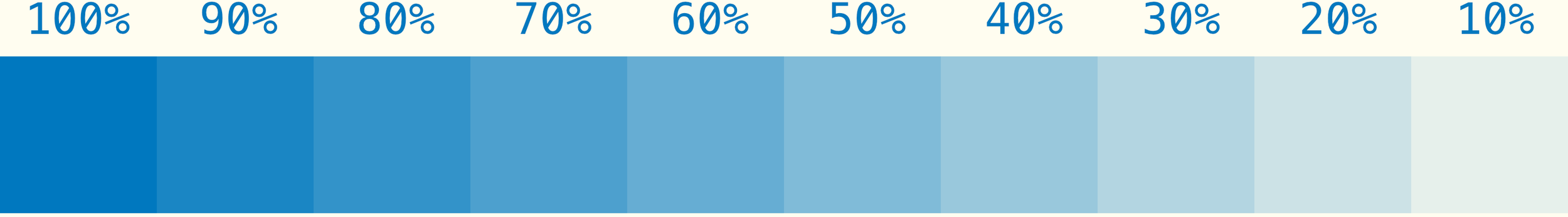 Color chart of blue risograph ink displaying opacities from 100-0%