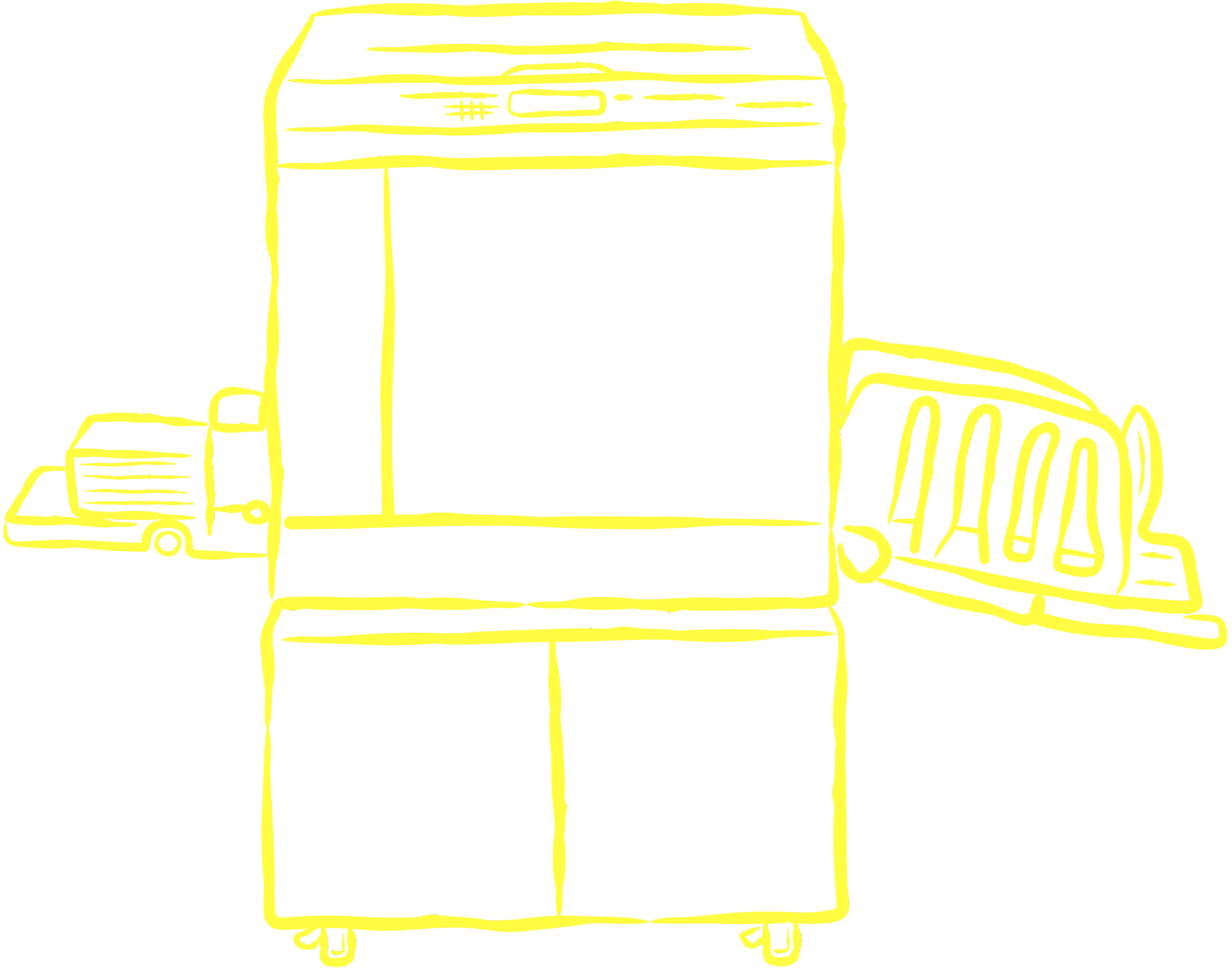 bright yellow illustration of risograph duplicator.