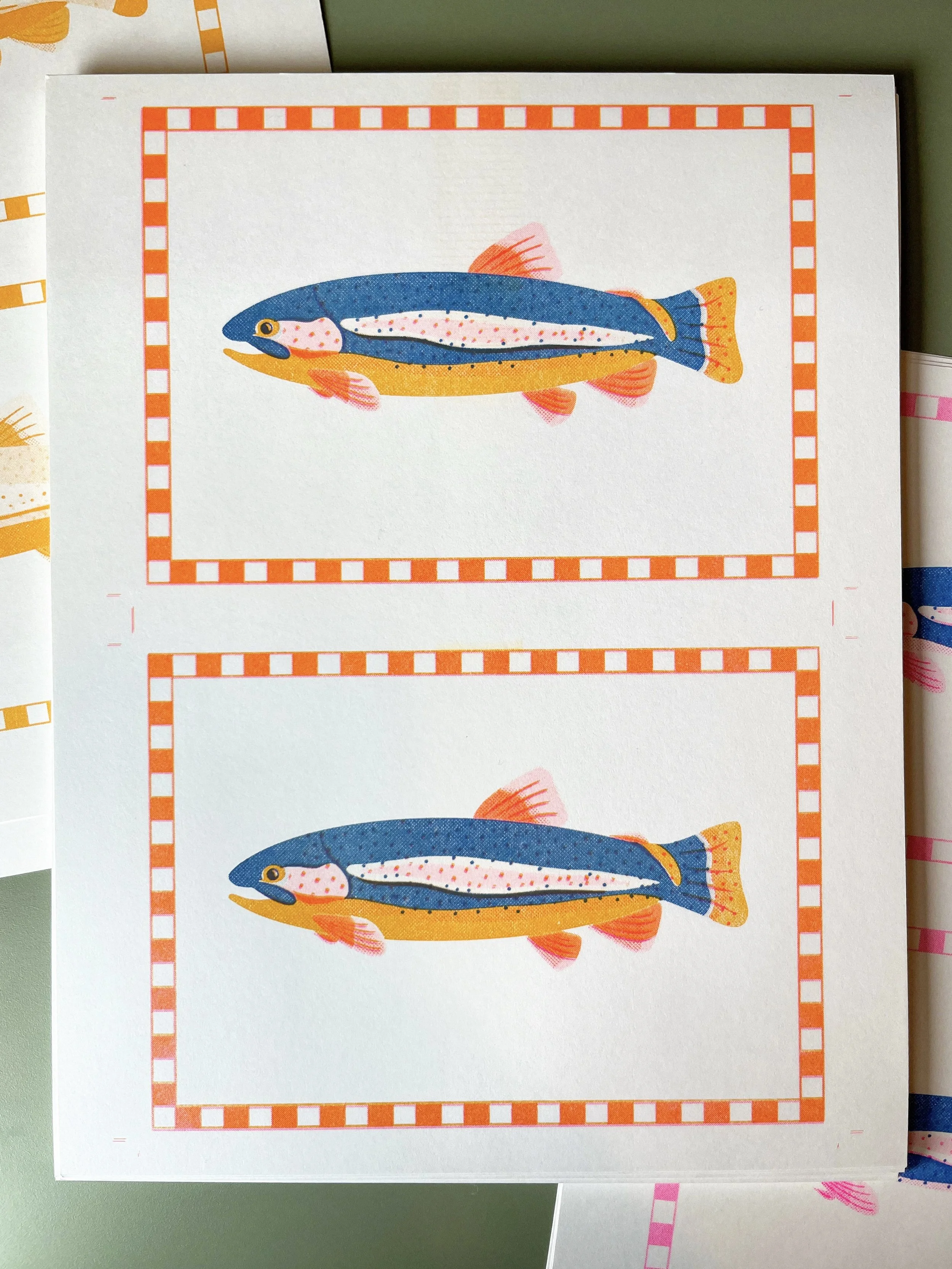 Rainbow Trout Risograph Print